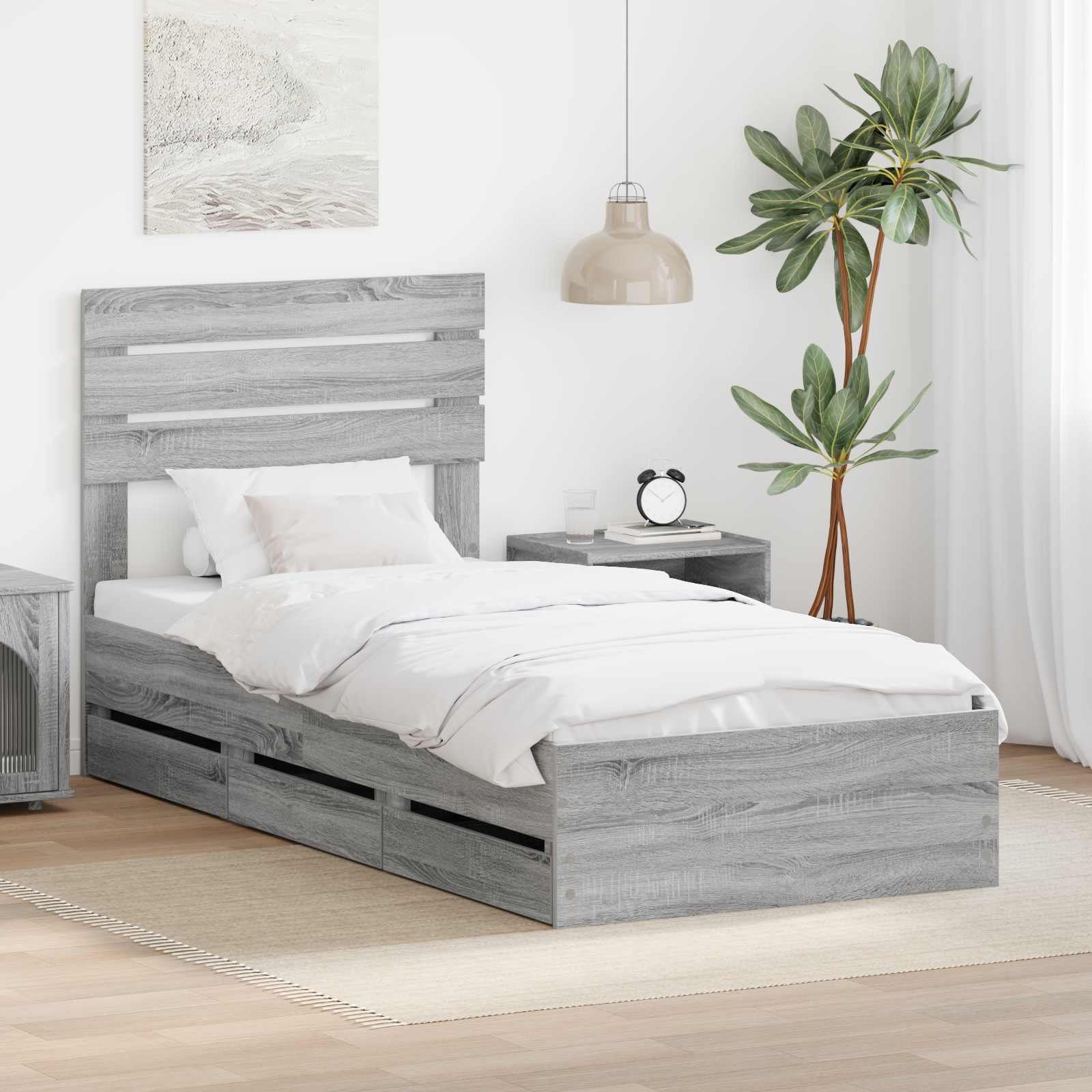 Cadre de lit Gris Sonoma 100 x 200 cm Bois Ingénierie - XIOS