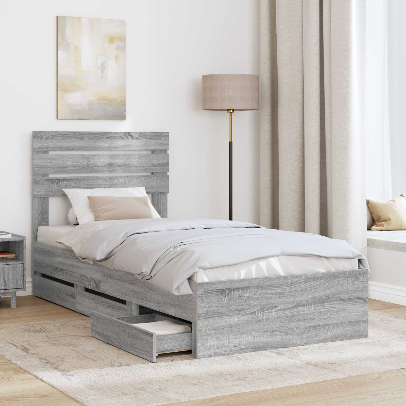 Cadre de lit Gris Sonoma 100 x 200 cm Bois Ingénierie - XIOS