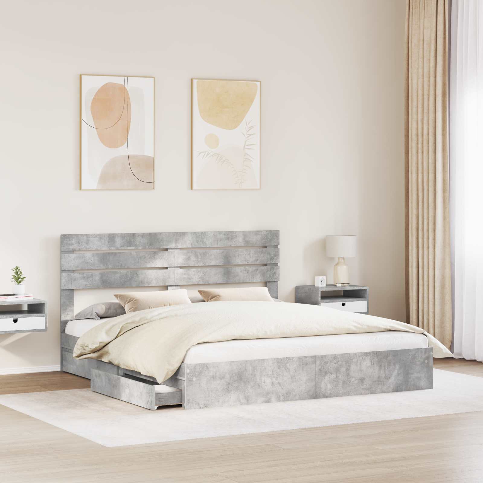 Lit de Rangement Gris béton 200 x 200 cm Bois d'ingénierie - XIOS