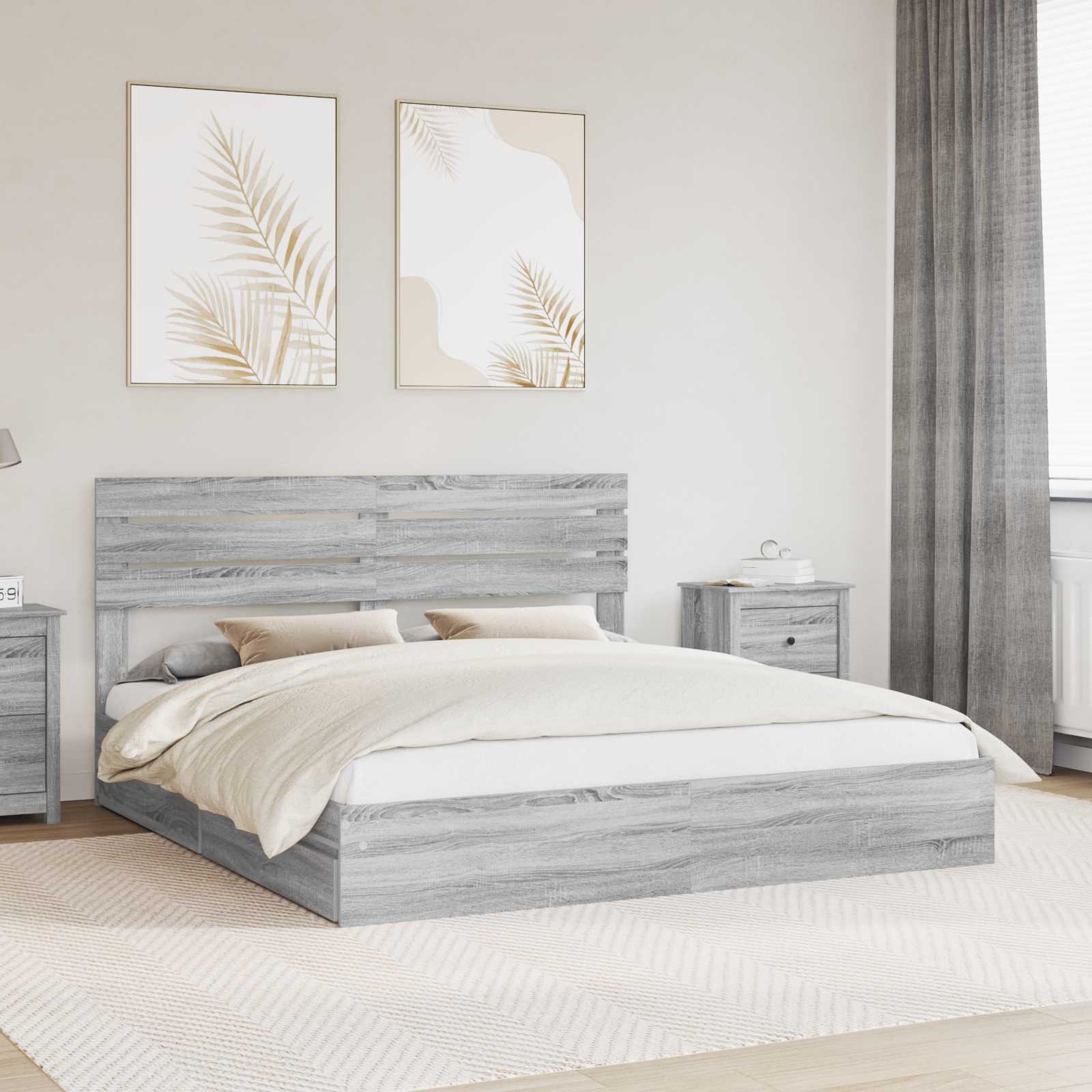 Lit de Rangement Gris Sonoma 200 x 200 cm Bois d'ingénierie - XIOS