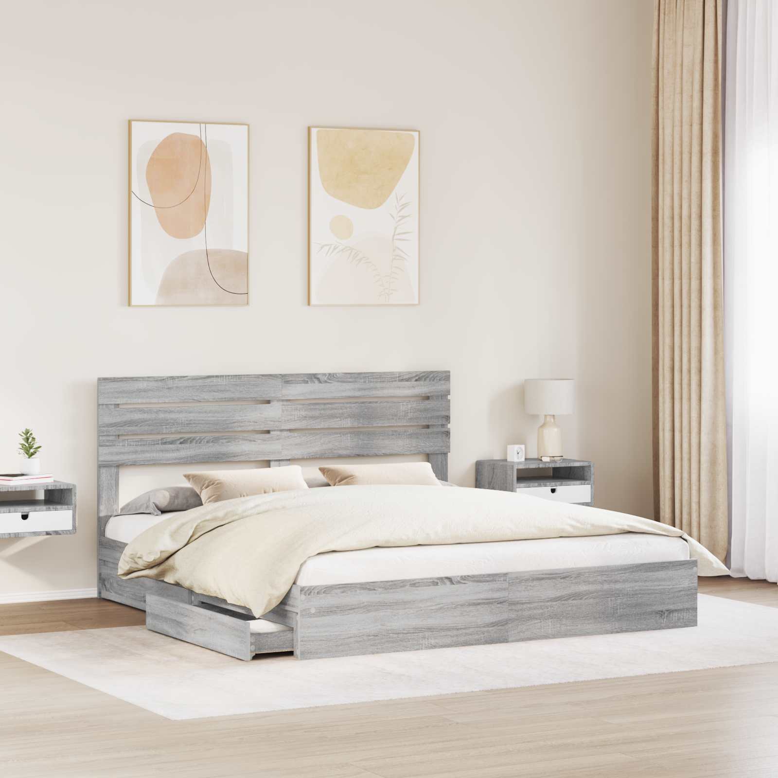 Lit de Rangement Gris Sonoma 200 x 200 cm Bois d'ingénierie - XIOS