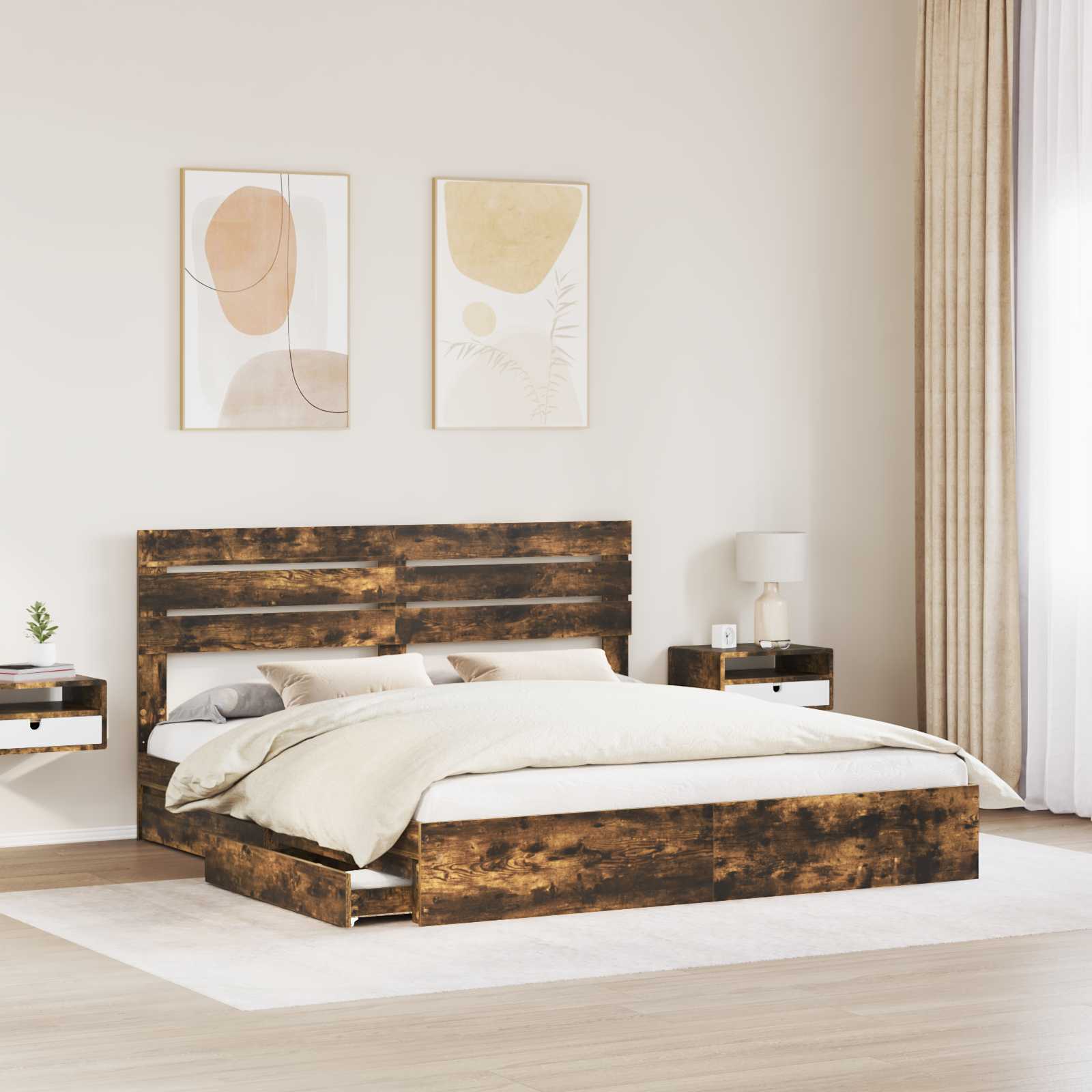 Lit de Rangement Chêne fumé 180 x 200 cm Bois d'ingénierie - XIOS