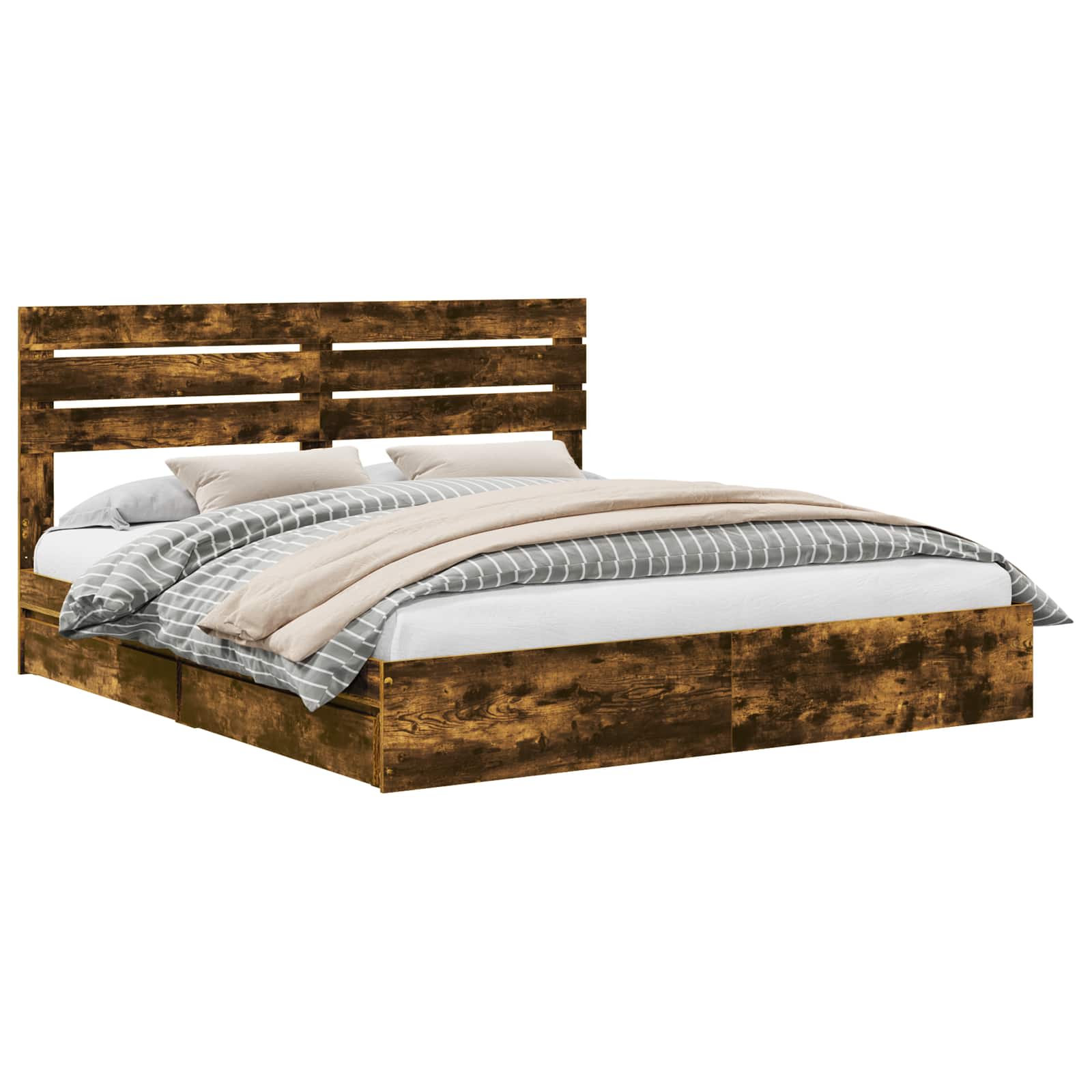 Lit de Rangement Chêne fumé 180 x 200 cm Bois d'ingénierie - XIOS