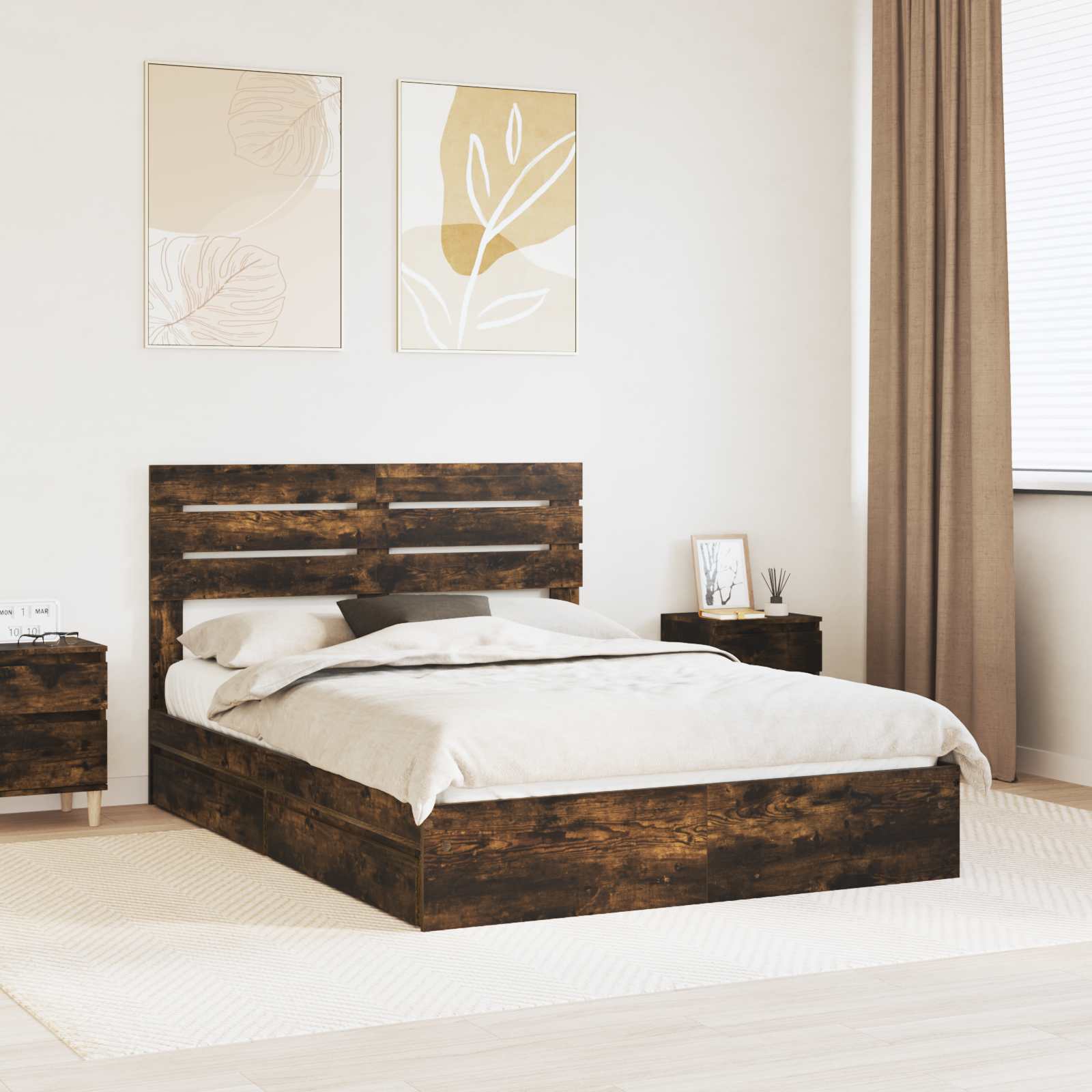Lit de Rangement Chêne fumé 160 x 200 cm Bois d'ingénierie - XIOS