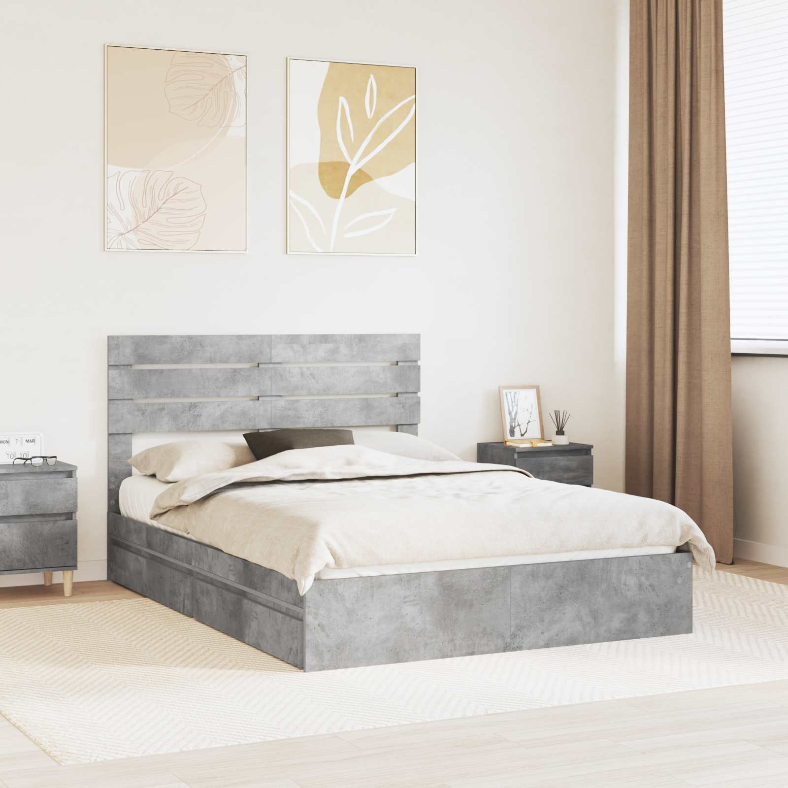 Lit de Rangement Gris béton 150 x 200 cm Bois d'ingénierie - XIOS