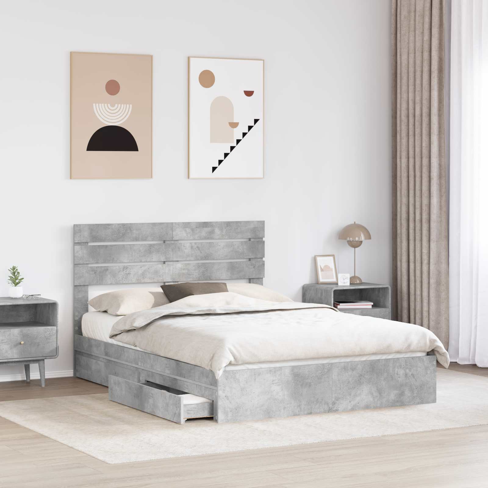 Lit de Rangement Gris béton 150 x 200 cm Bois d'ingénierie - XIOS