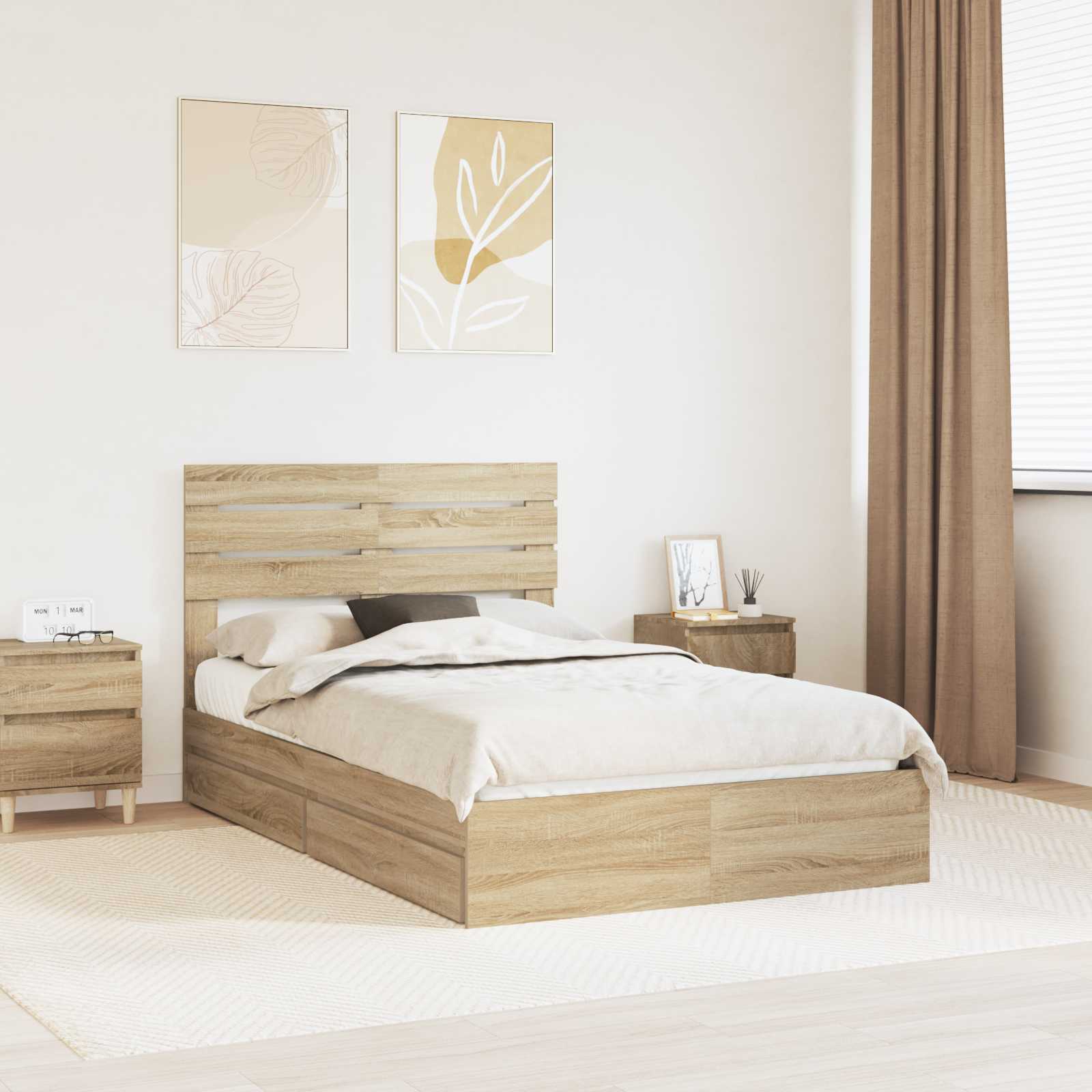 Lit de Rangement Chêne Sonoma 135 x 190 cm Bois d'ingénierie - XIOS