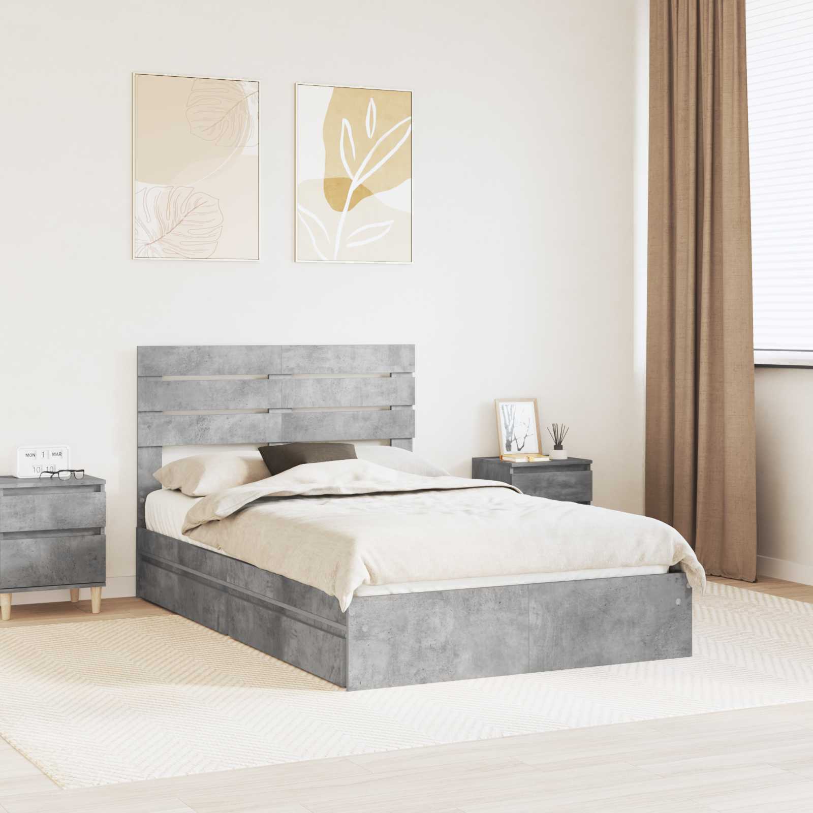 Lit de Rangement Gris béton 135 x 190 cm Bois d'ingénierie - XIOS