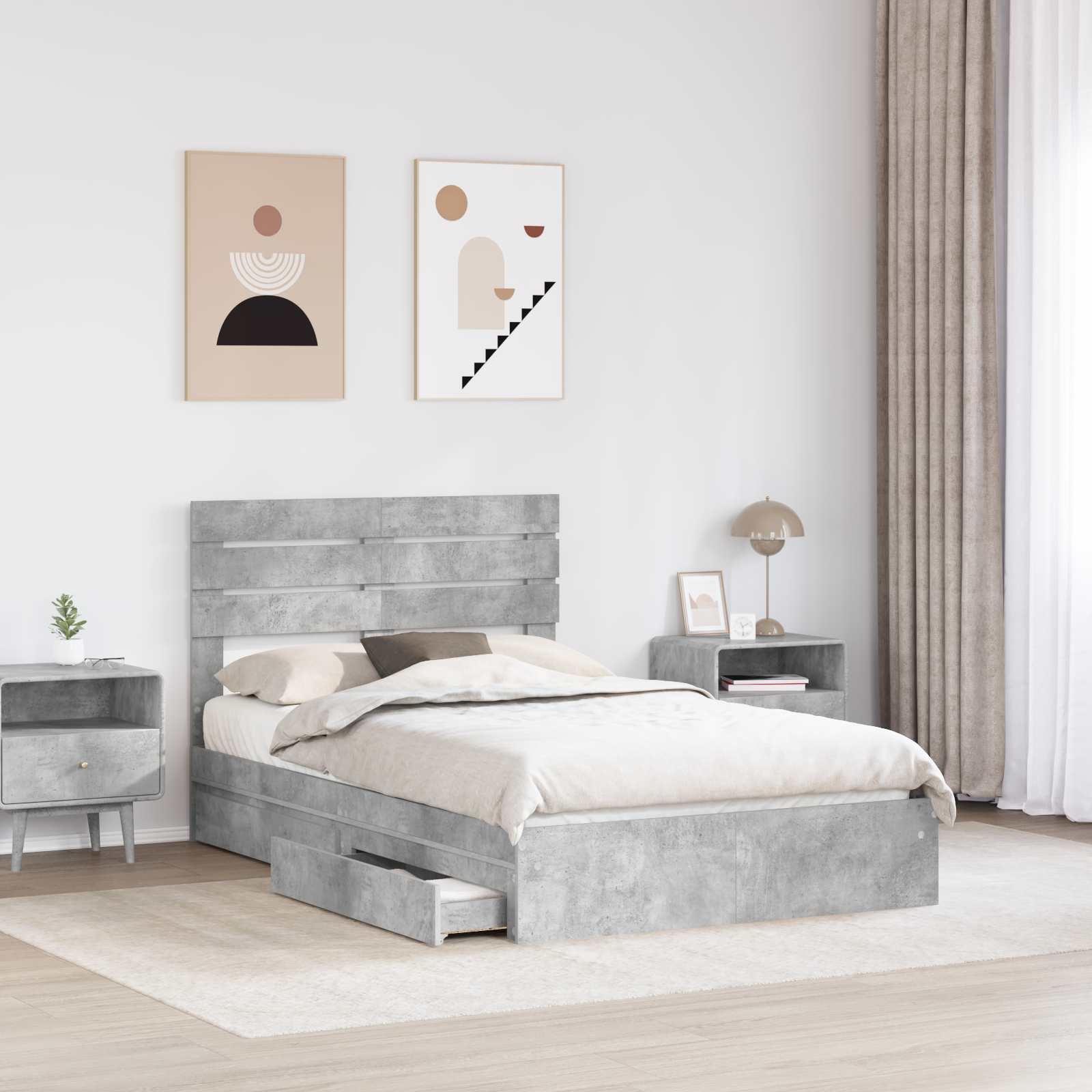 Lit de Rangement Gris béton 135 x 190 cm Bois d'ingénierie - XIOS