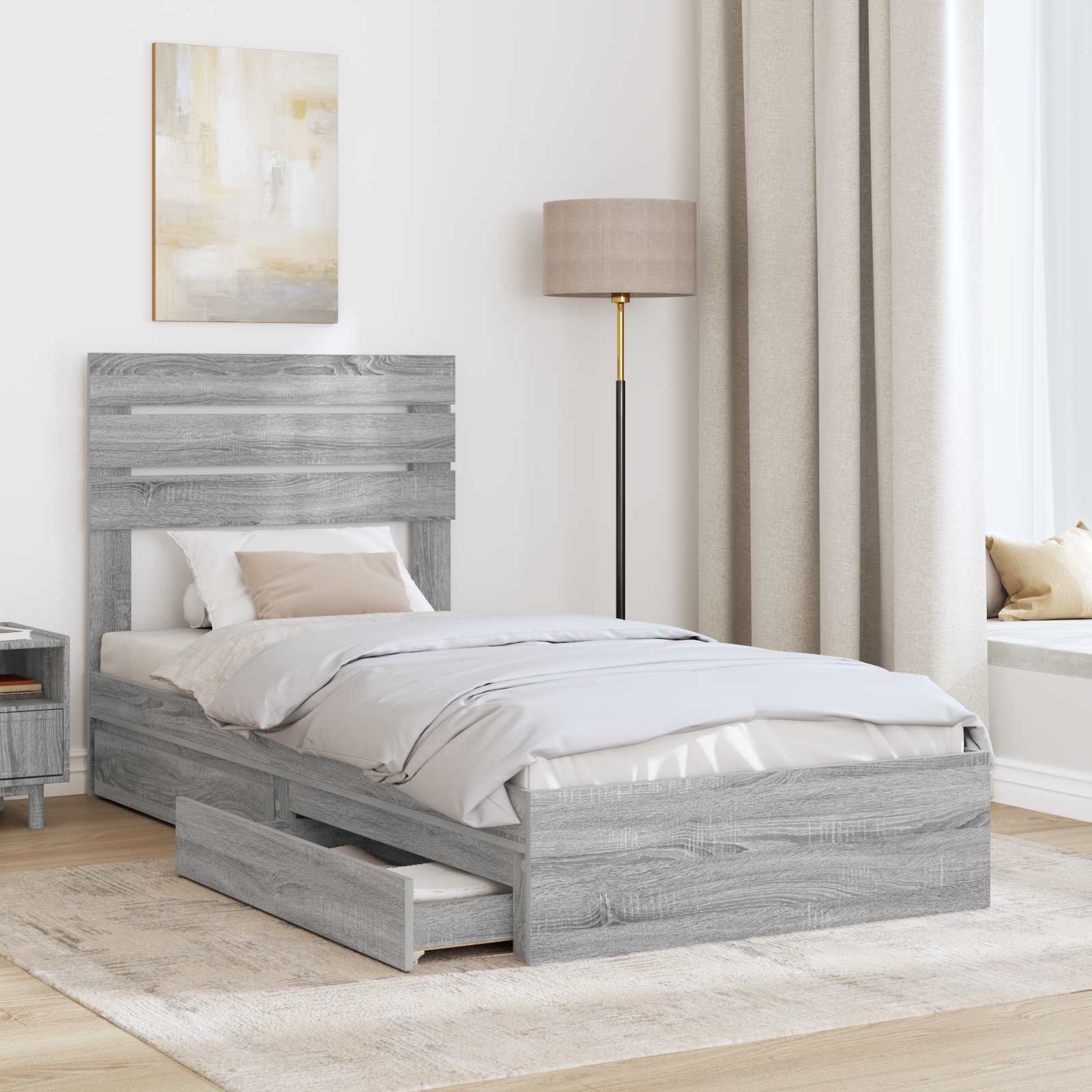 Lit de Rangement Gris Sonoma 90 x 200 cm Bois d'ingénierie - XIOS