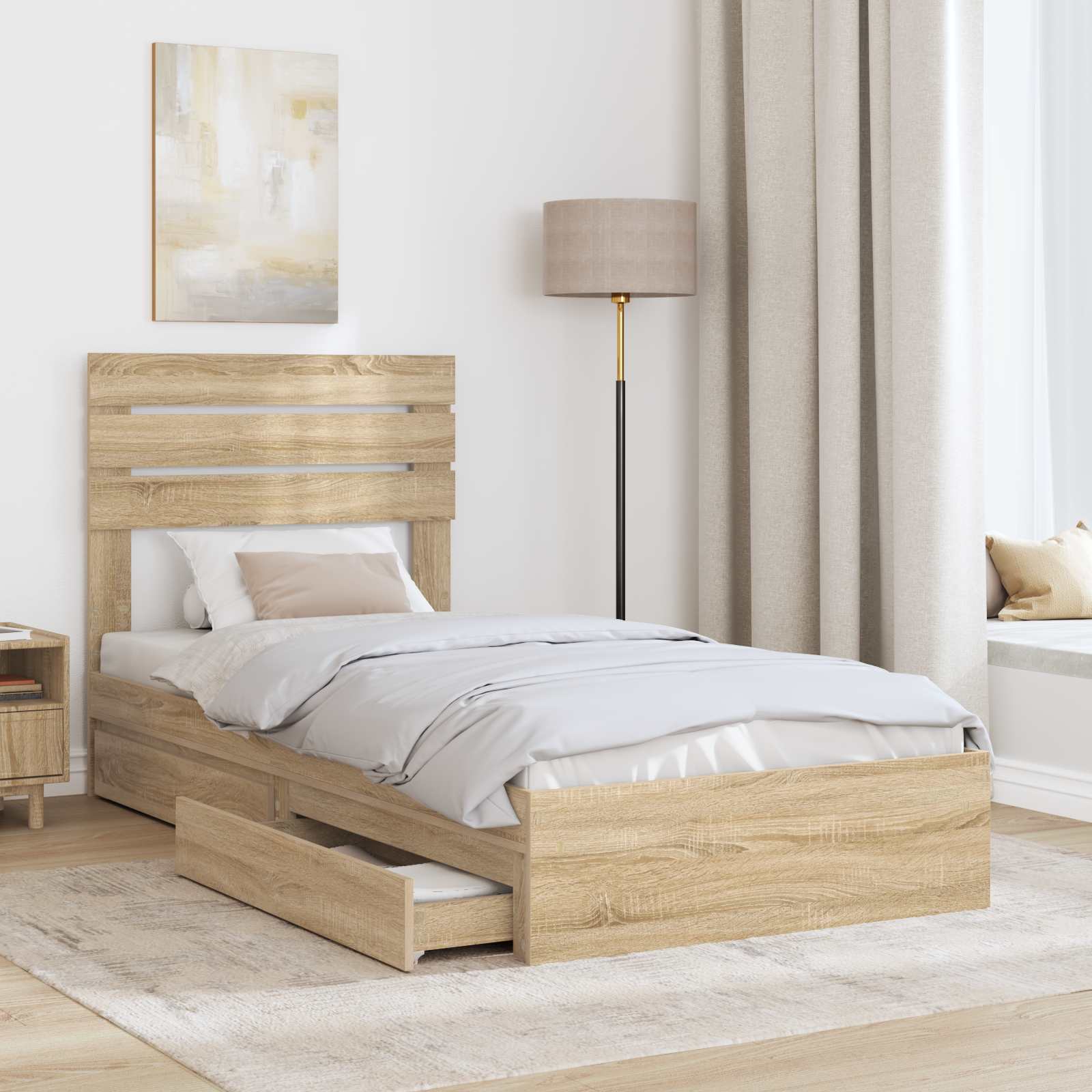 Lit de Rangement Chêne Sonoma 90 x 190 cm Bois d'ingénierie - XIOS