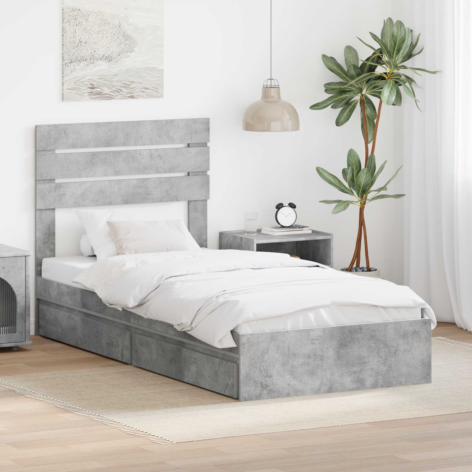 Lit de Rangement Gris béton 90 x 190 cm Bois d'ingénierie - XIOS