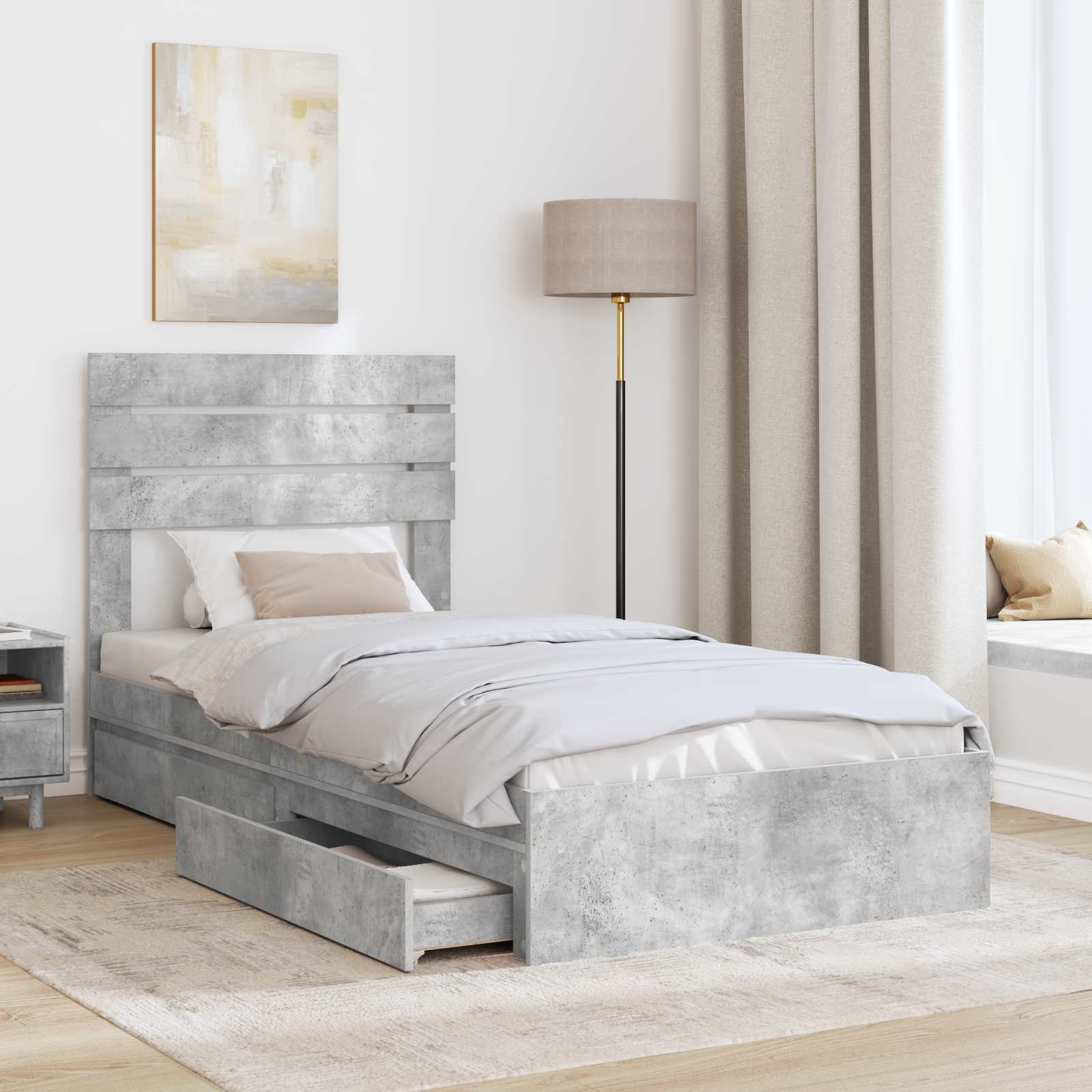 Lit de Rangement Gris béton 90 x 190 cm Bois d'ingénierie - XIOS