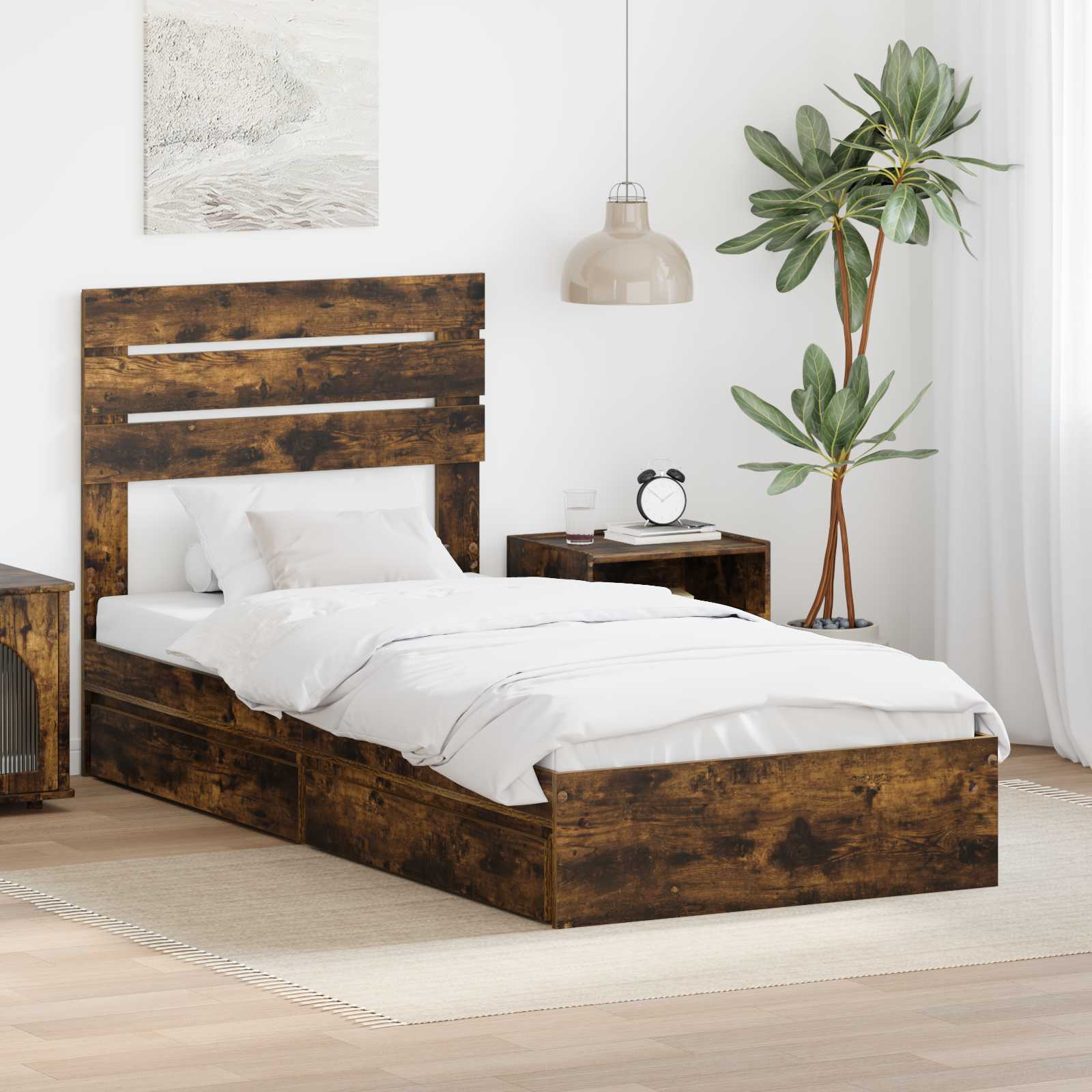 Lit de Rangement Chêne fumé 90 x 190 cm Bois d'ingénierie - XIOS