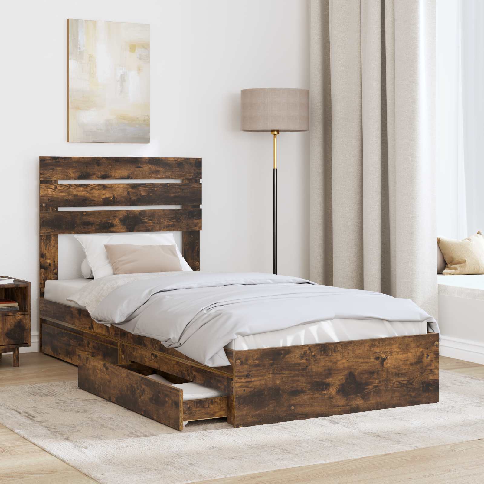 Lit de Rangement Chêne fumé 90 x 190 cm Bois d'ingénierie - XIOS