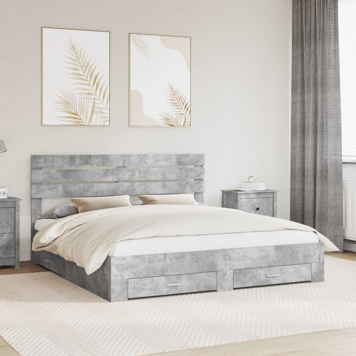 Cadre de lit Gris béton 200 x 200 cm Bois d'ingénierie