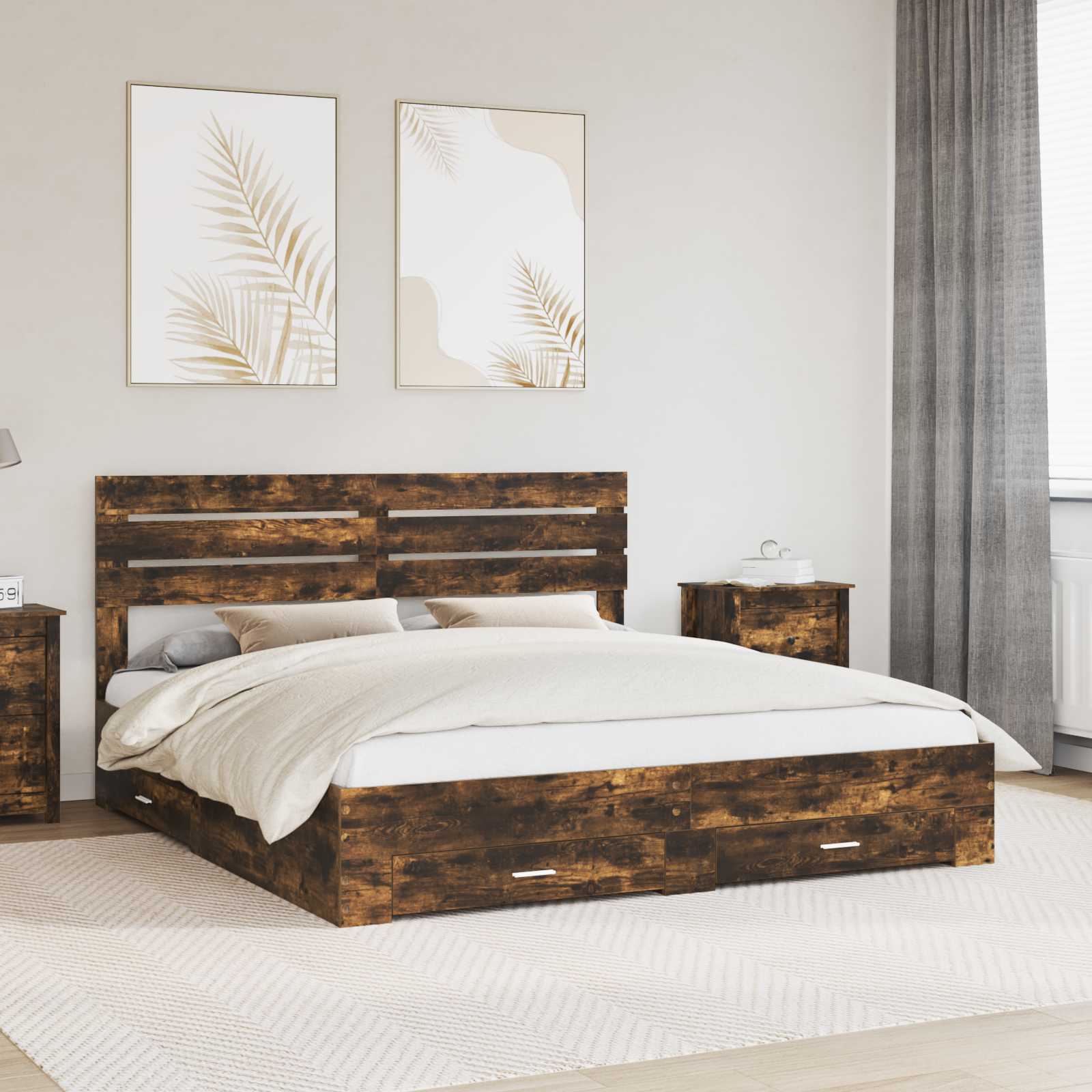 Cadre de lit Chêne fumé 200 x 200 cm Bois d'ingénierie - XIOS
