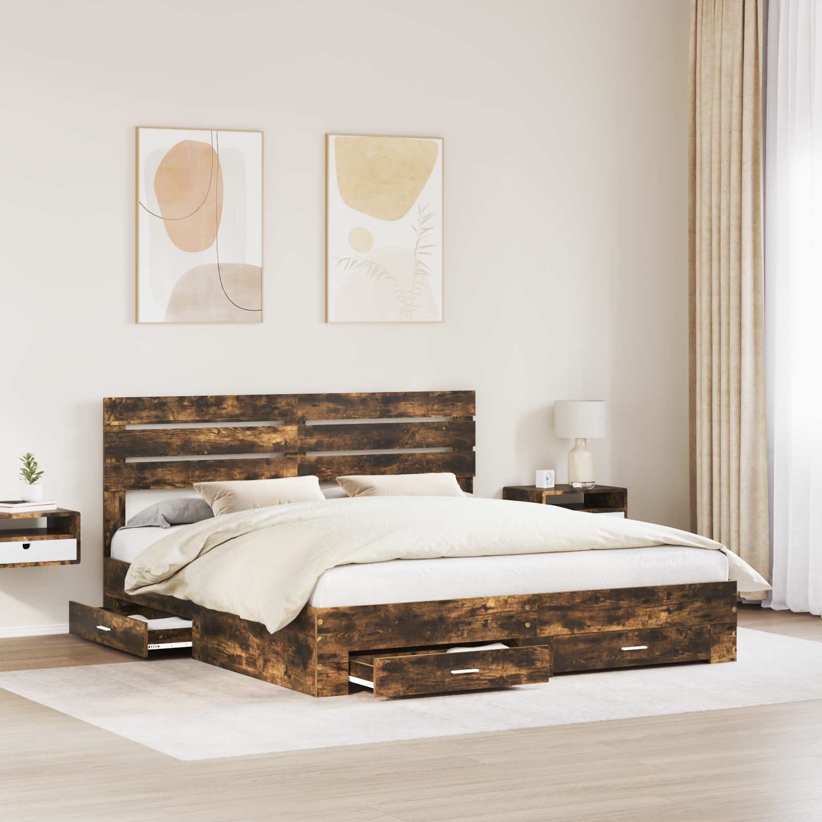 Cadre de lit Chêne fumé 200 x 200 cm Bois d'ingénierie - XIOS
