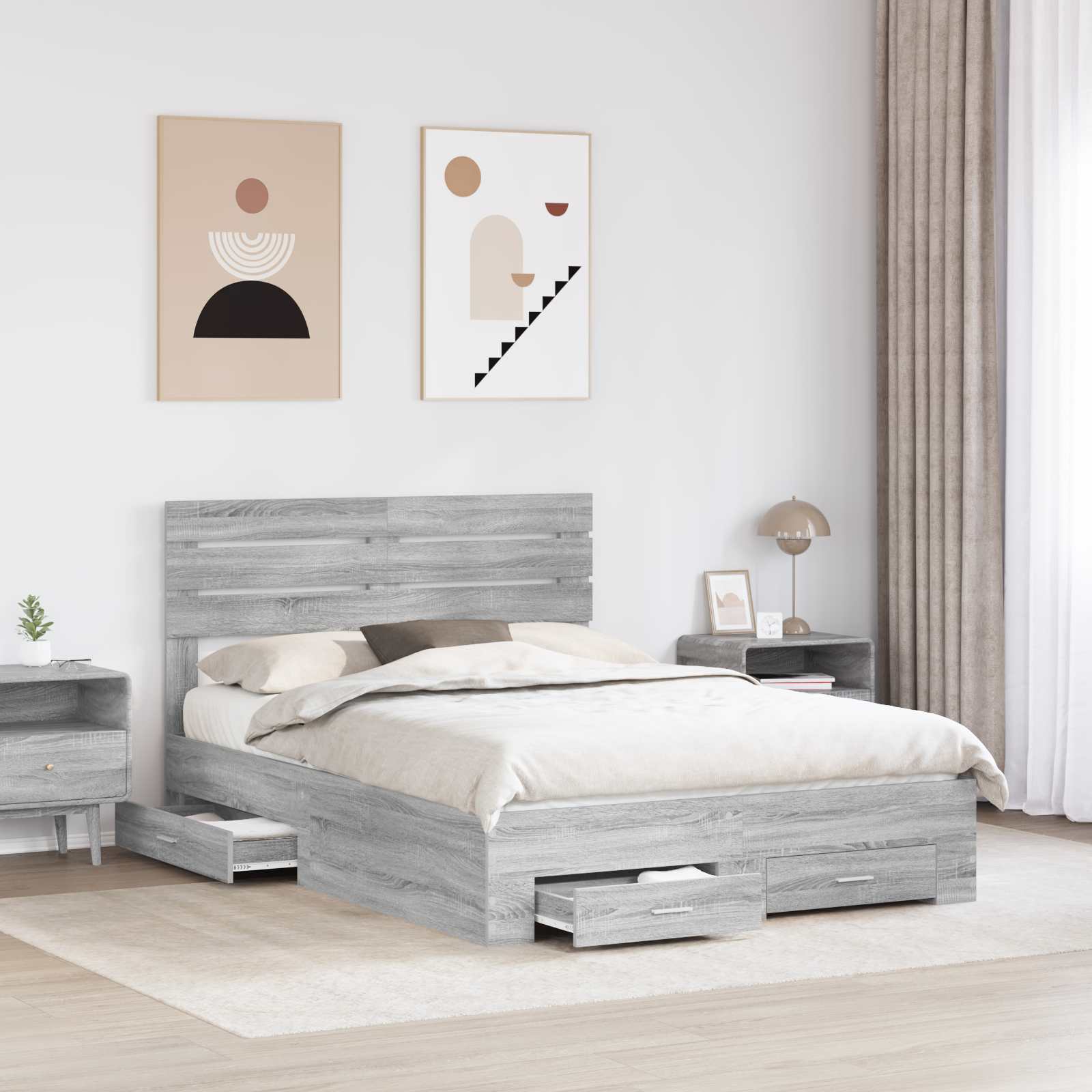 Cadre de lit Gris Sonoma 160 x 200 cm Bois d'ingénierie - XIOS