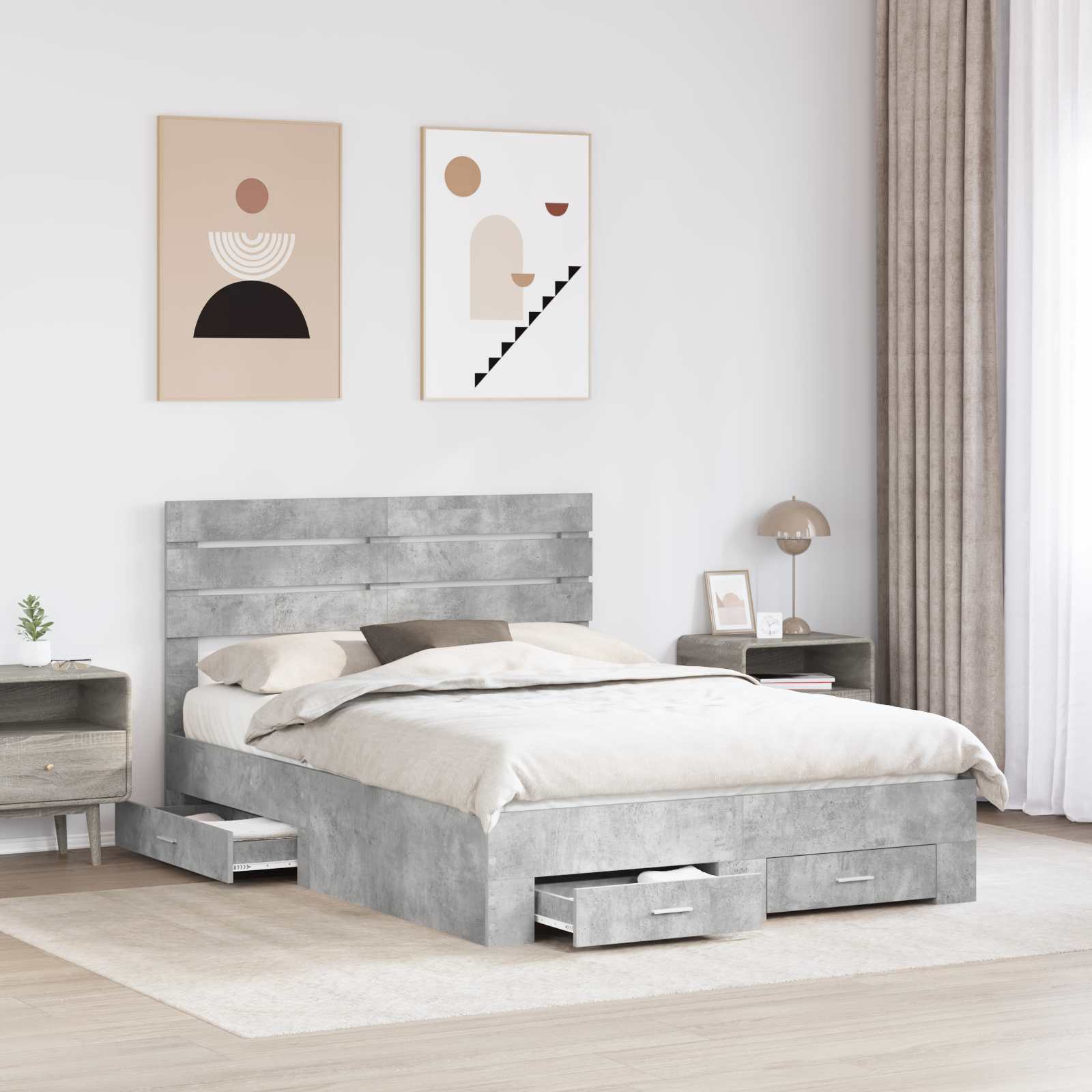 Cadre de lit Gris béton 150 x 200 cm Bois d'ingénierie - XIOS