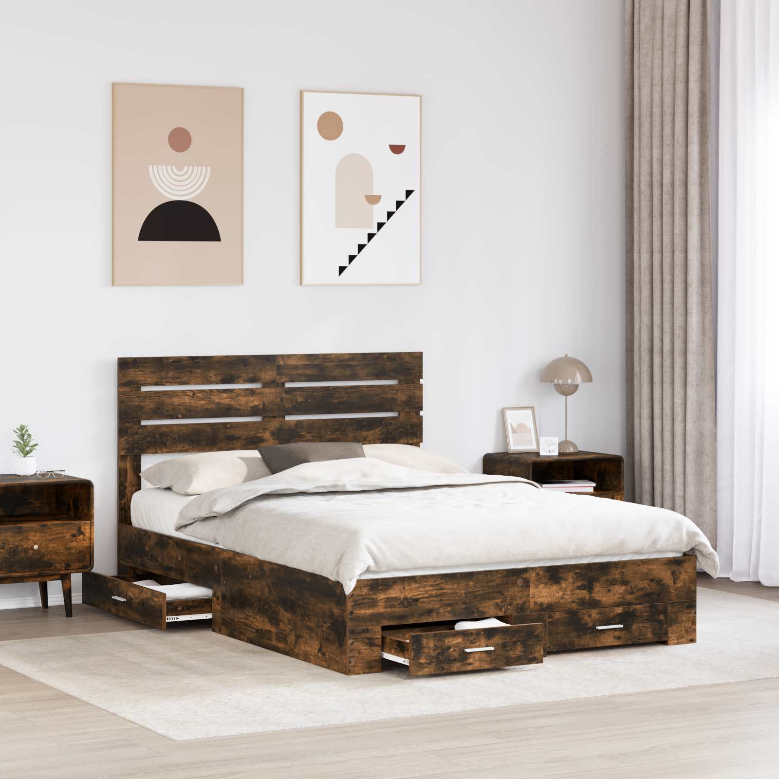 Cadre de lit Chêne fumé 150 x 200 cm Bois d'ingénierie - XIOS