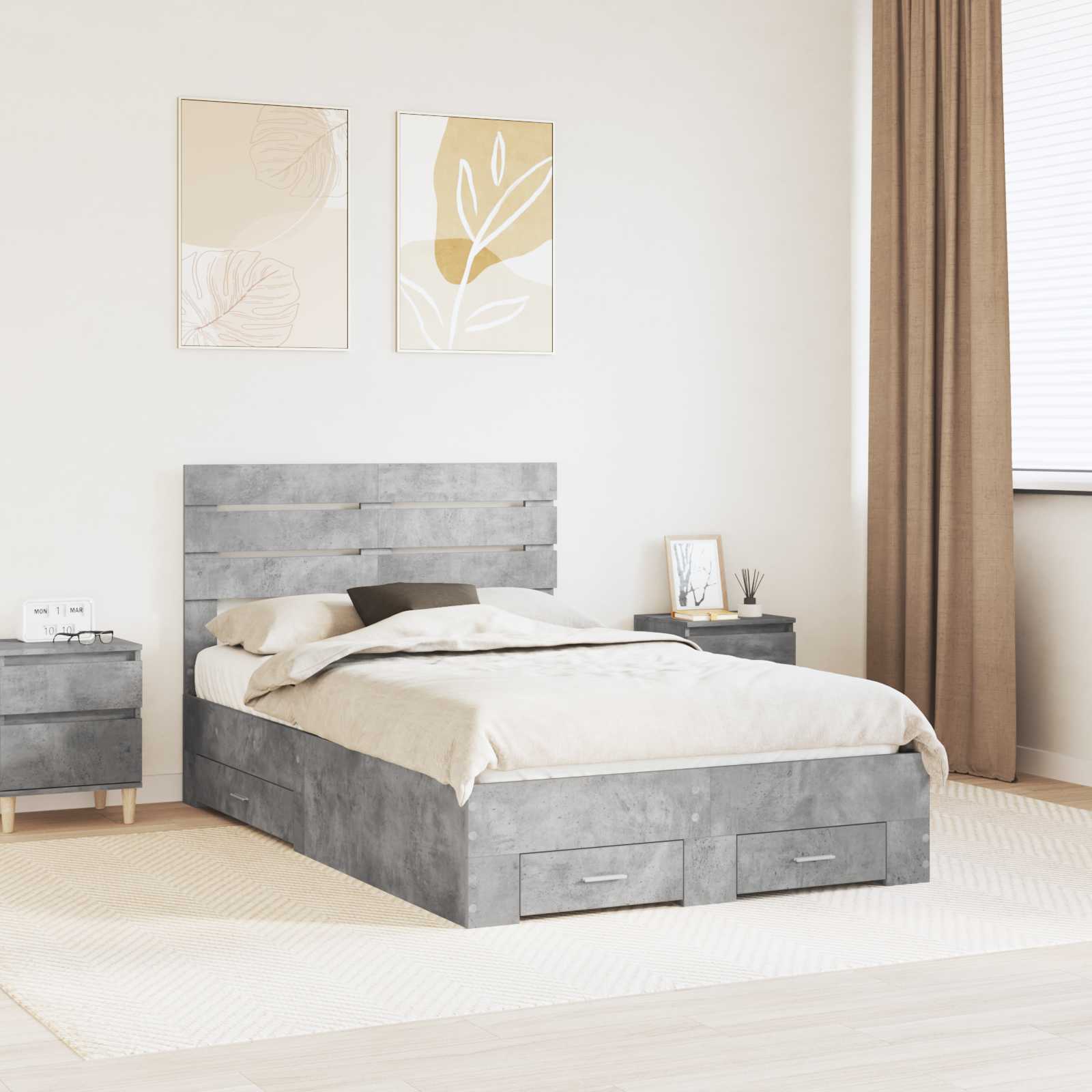 Cadre de lit Gris béton 135 x 190 cm Bois d'ingénierie - XIOS