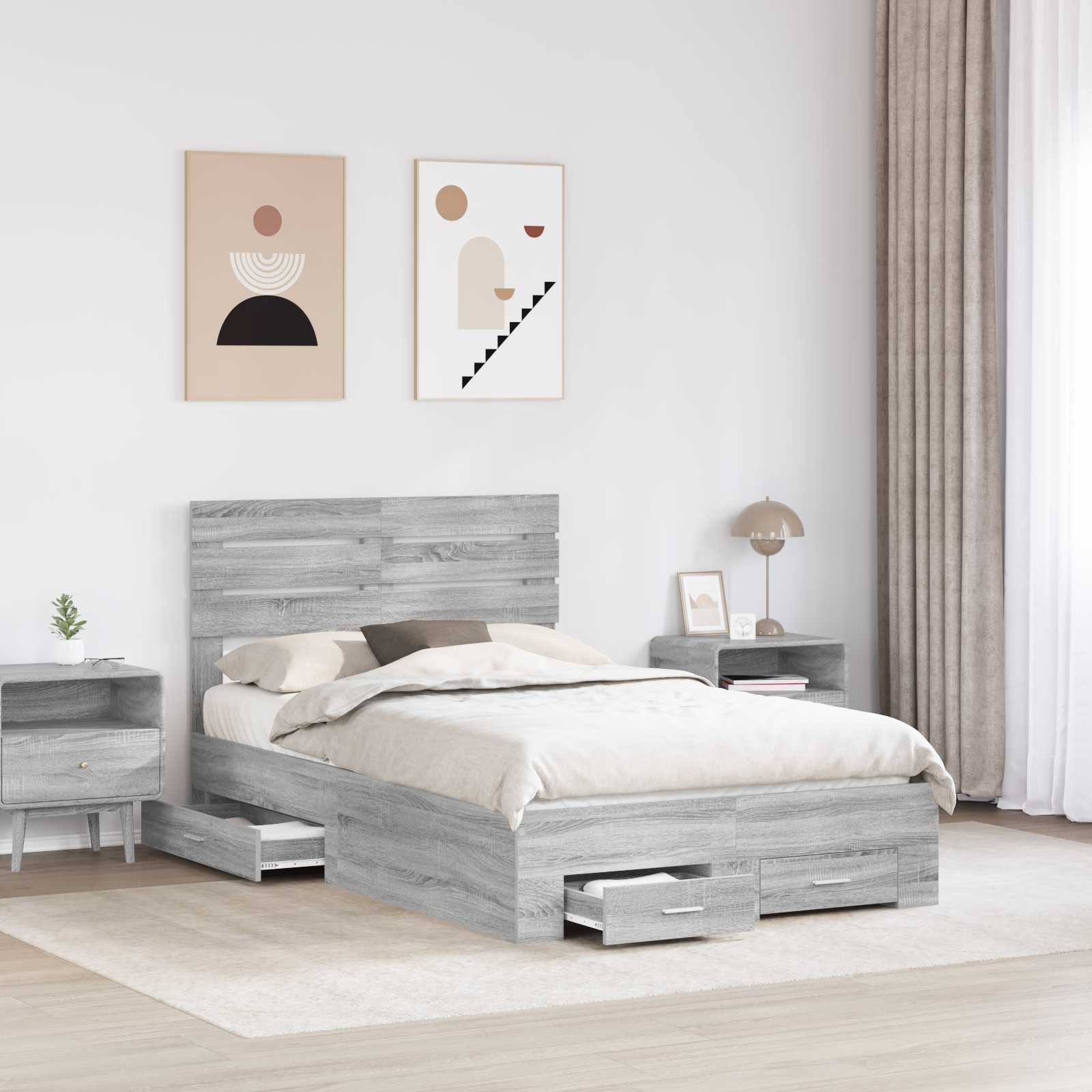 Cadre de lit Gris Sonoma 135 x 190 cm Bois d'ingénierie - XIOS