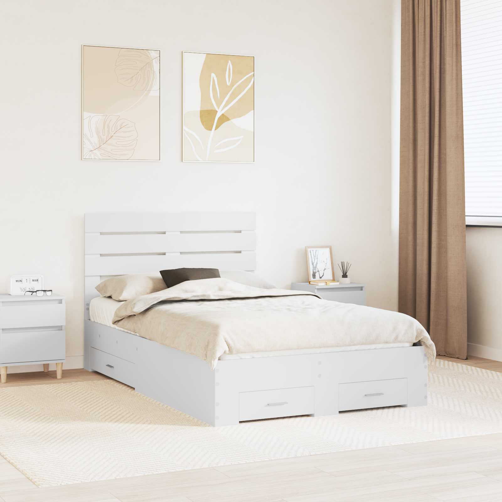 Cadre de lit avec tiroir avec tête de lit Bois d'ingénierie - XIOS