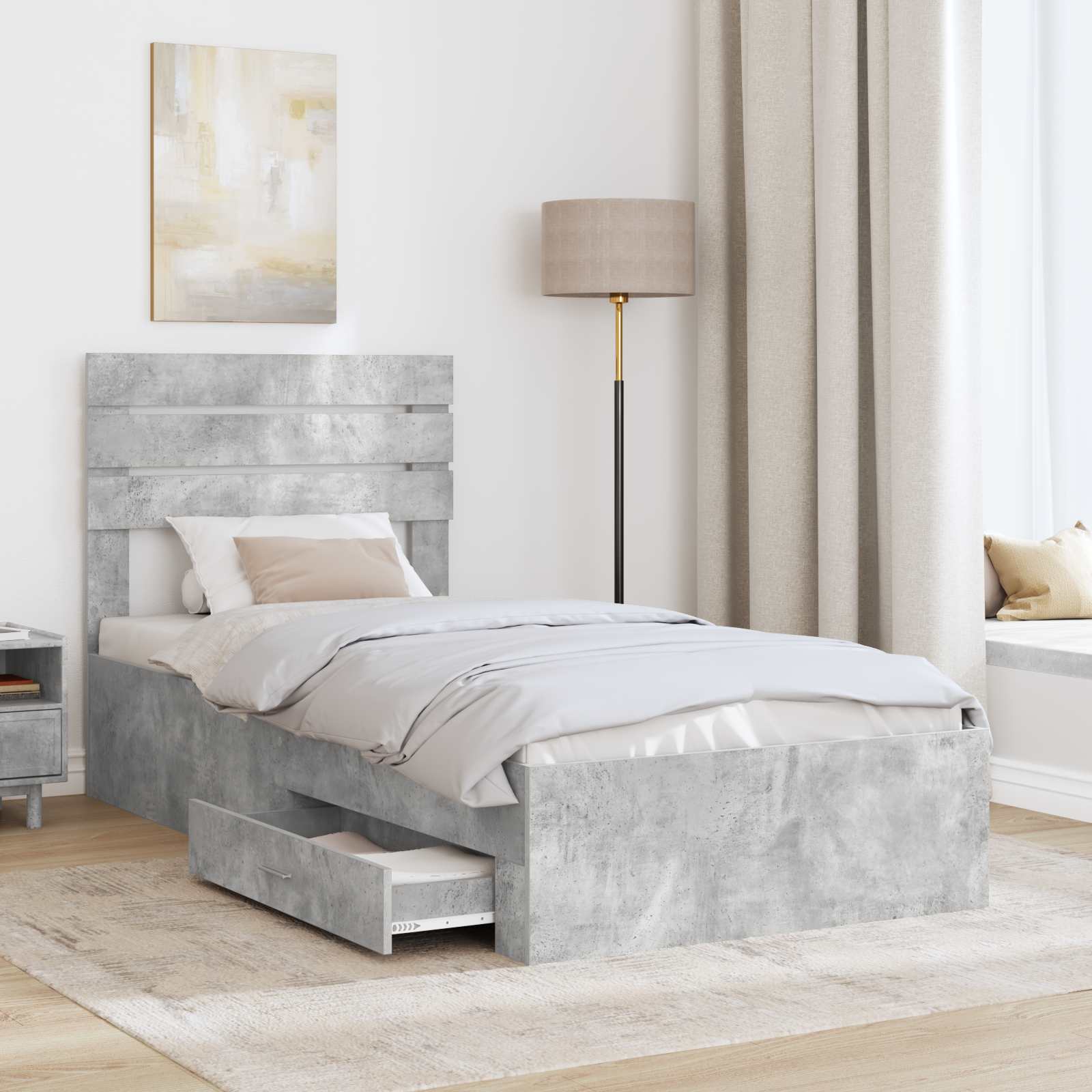 Cadre de lit Gris béton 100 x 200 cm Bois d'ingénierie - XIOS