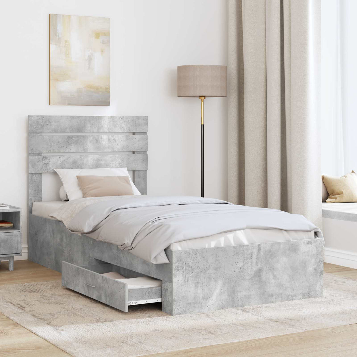 Cadre de lit Gris béton 100 x 200 cm Bois d'ingénierie
