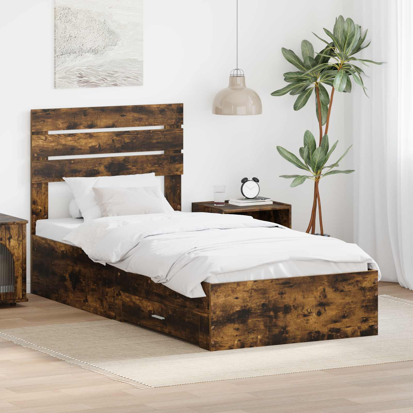 Cadre de lit Chêne fumé 100 x 200 cm Bois d'ingénierie - XIOS