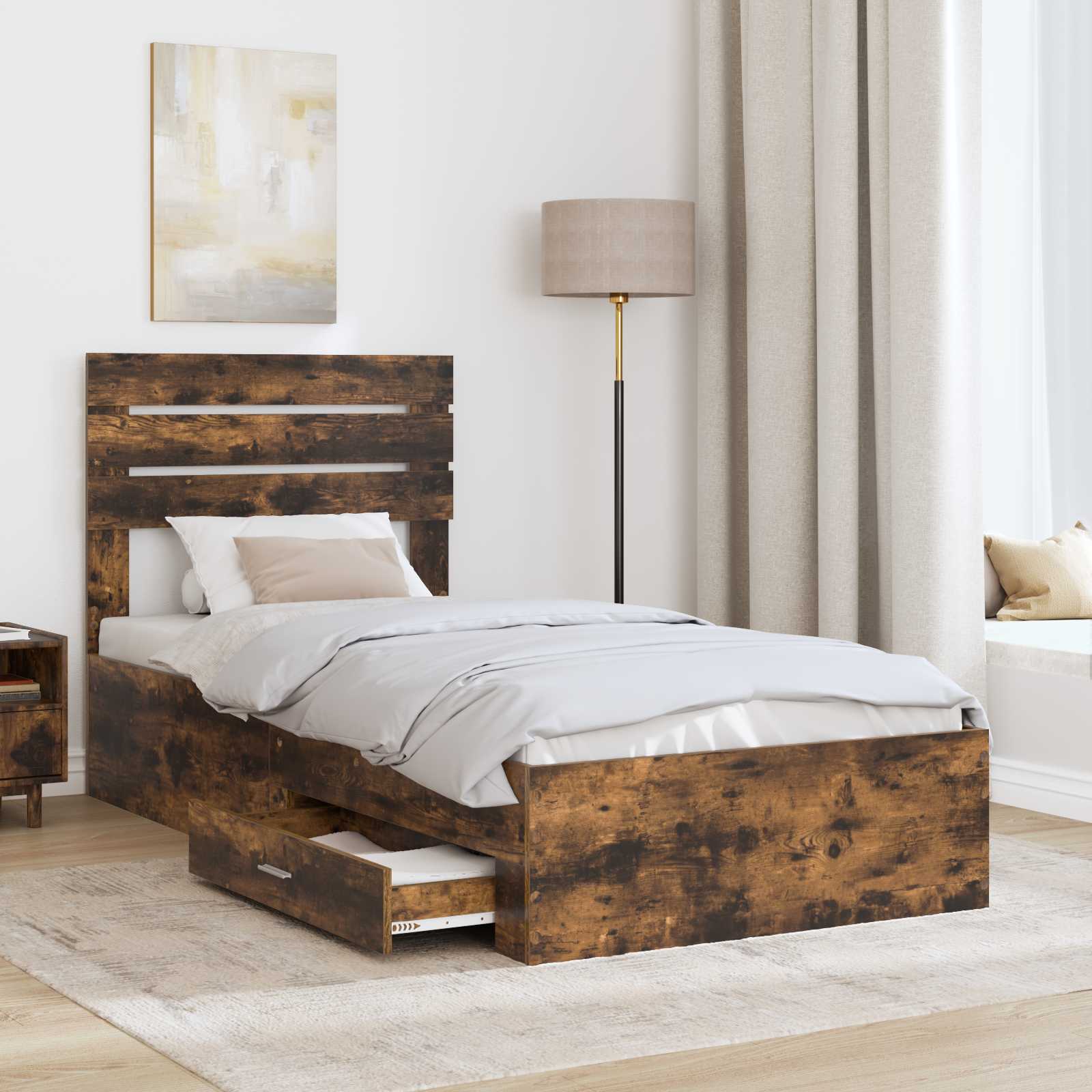 Cadre de lit Chêne fumé 100 x 200 cm Bois d'ingénierie - XIOS