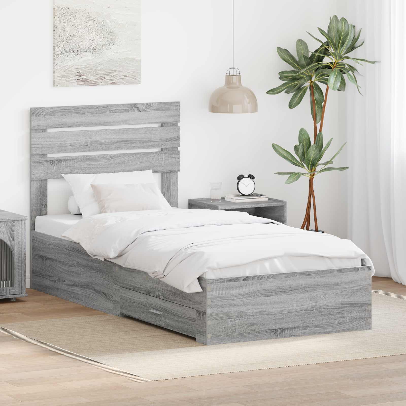Cadre de lit Gris Sonoma 90 x 200 cm Bois d'ingénierie - XIOS