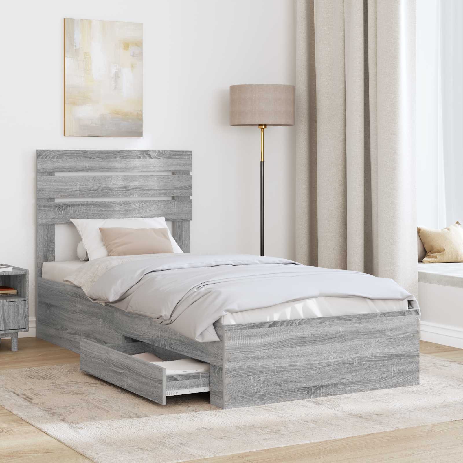 Cadre de lit Gris Sonoma 90 x 190 cm Bois d'ingénierie - XIOS