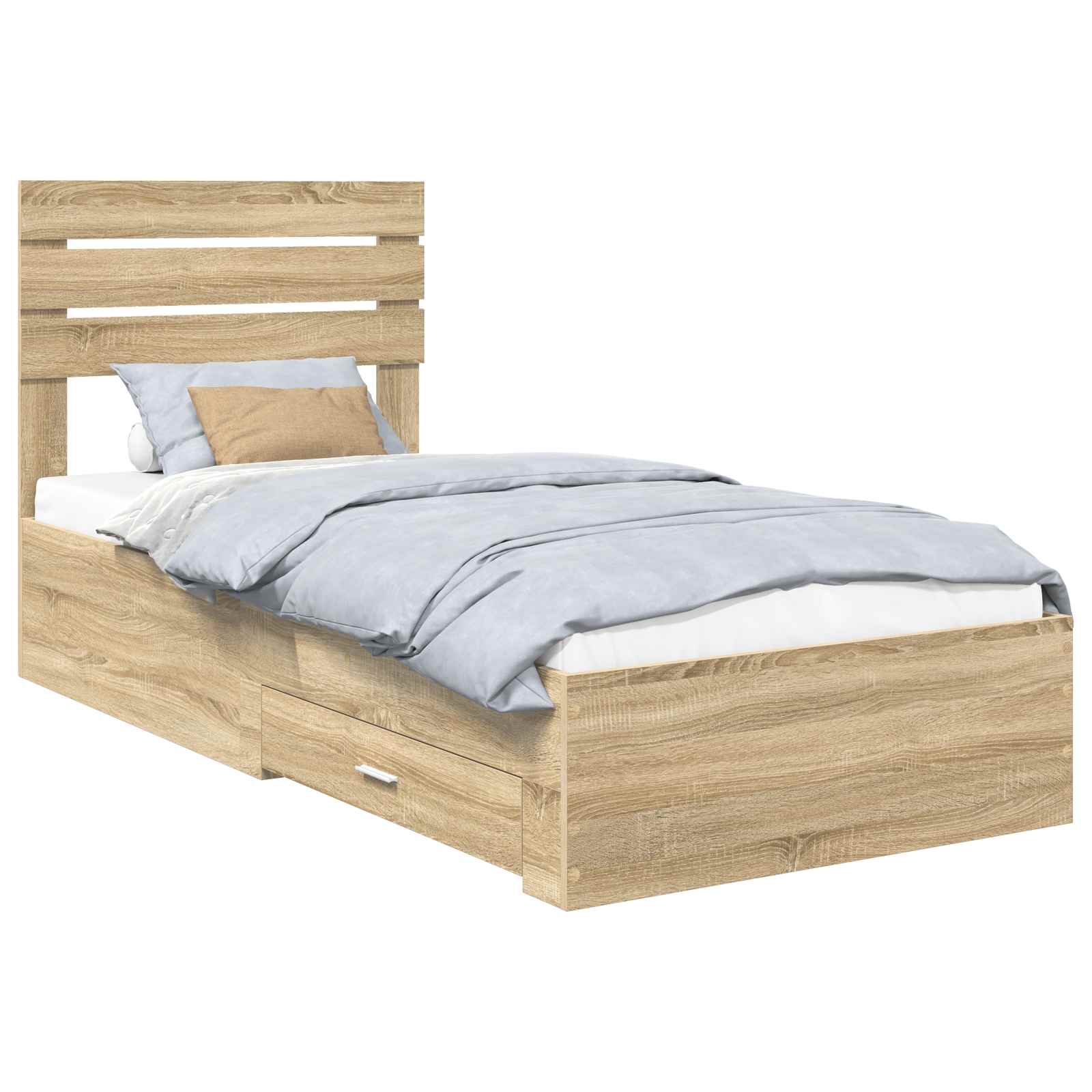 Cadre de lit avec tiroir Sonoma Chêne et Argent 75 x 190 cm - XIOS
