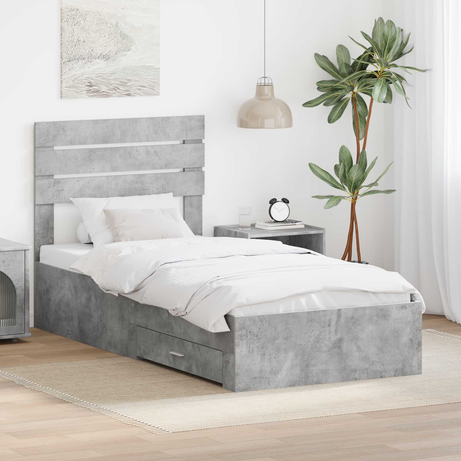 Cadre de lit Gris Béton et Argent 75 x 190 cm Bois d'ingénierie - XIOS