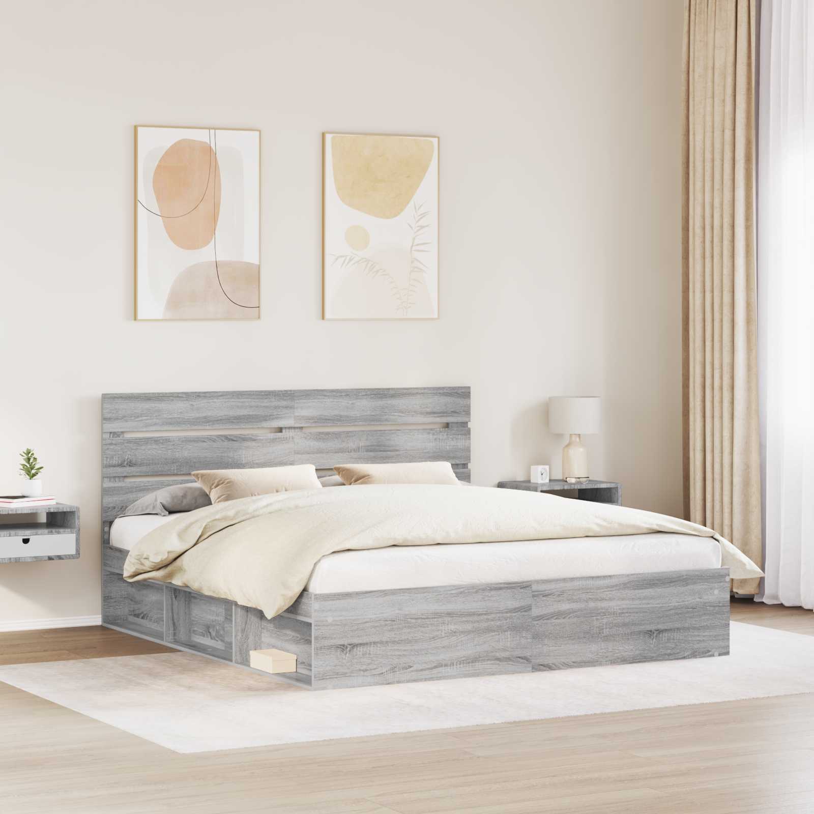 Cadre de lit Gris Sonoma 200 x 200 cm Bois de pin massif