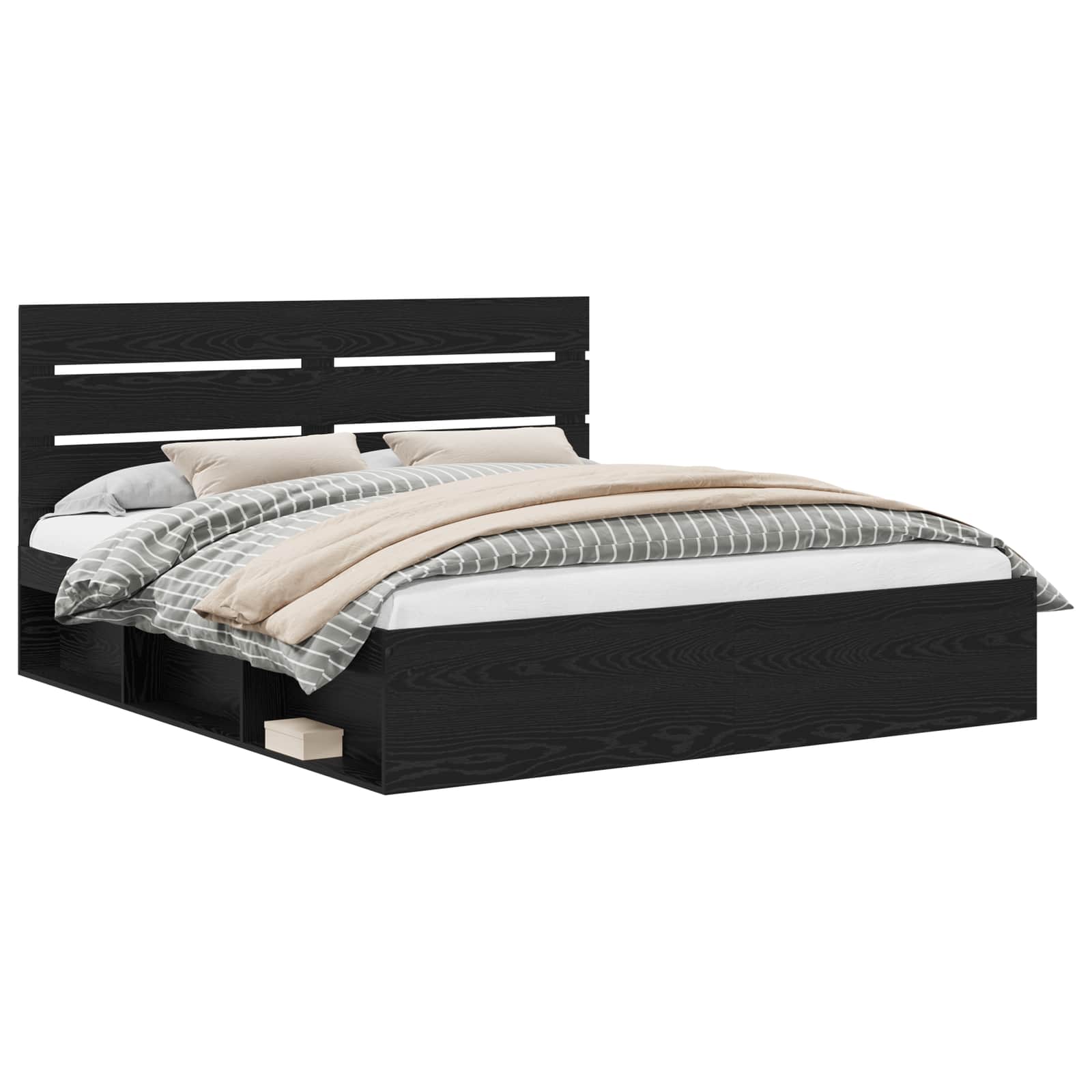 Cadre de lit avec tête de lit Noir 180 x 200 cm Pin massif - XIOS