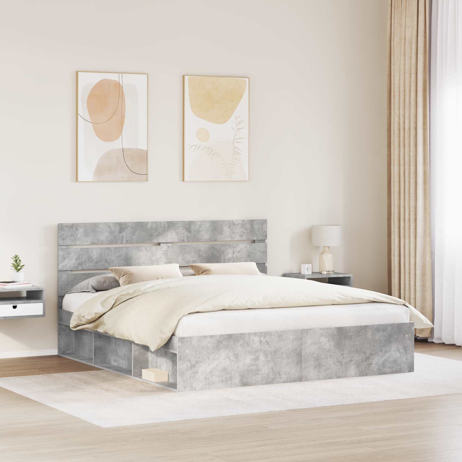 Cadre de lit avec tête de lit Béton 180 x 200 cm Pin massif - XIOS