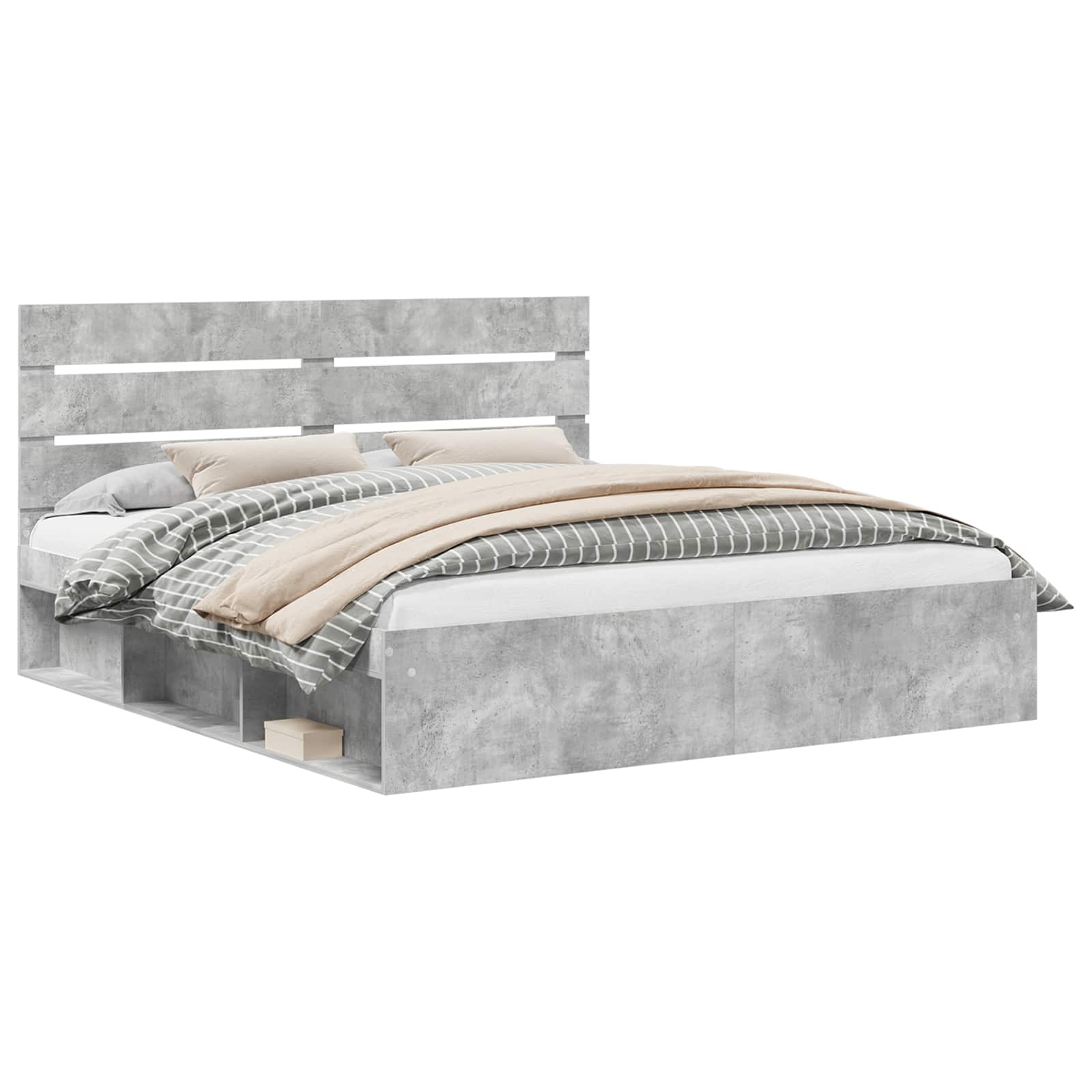 Cadre de lit avec tête de lit Béton 180 x 200 cm Pin massif - XIOS