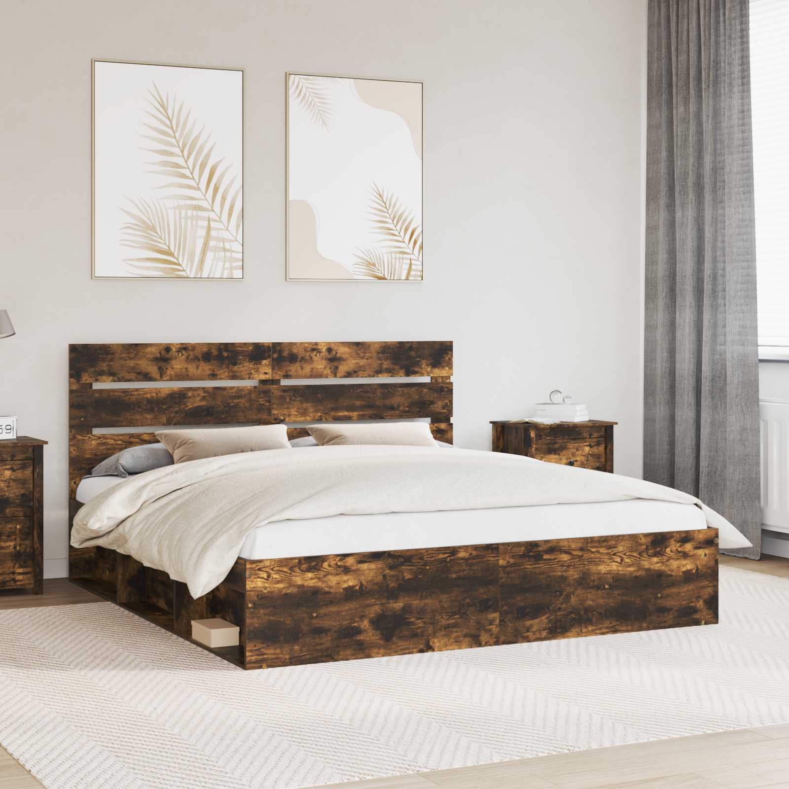 Cadre de lit Chêne fumé 180 x 200 cm Bois de pin massif - XIOS