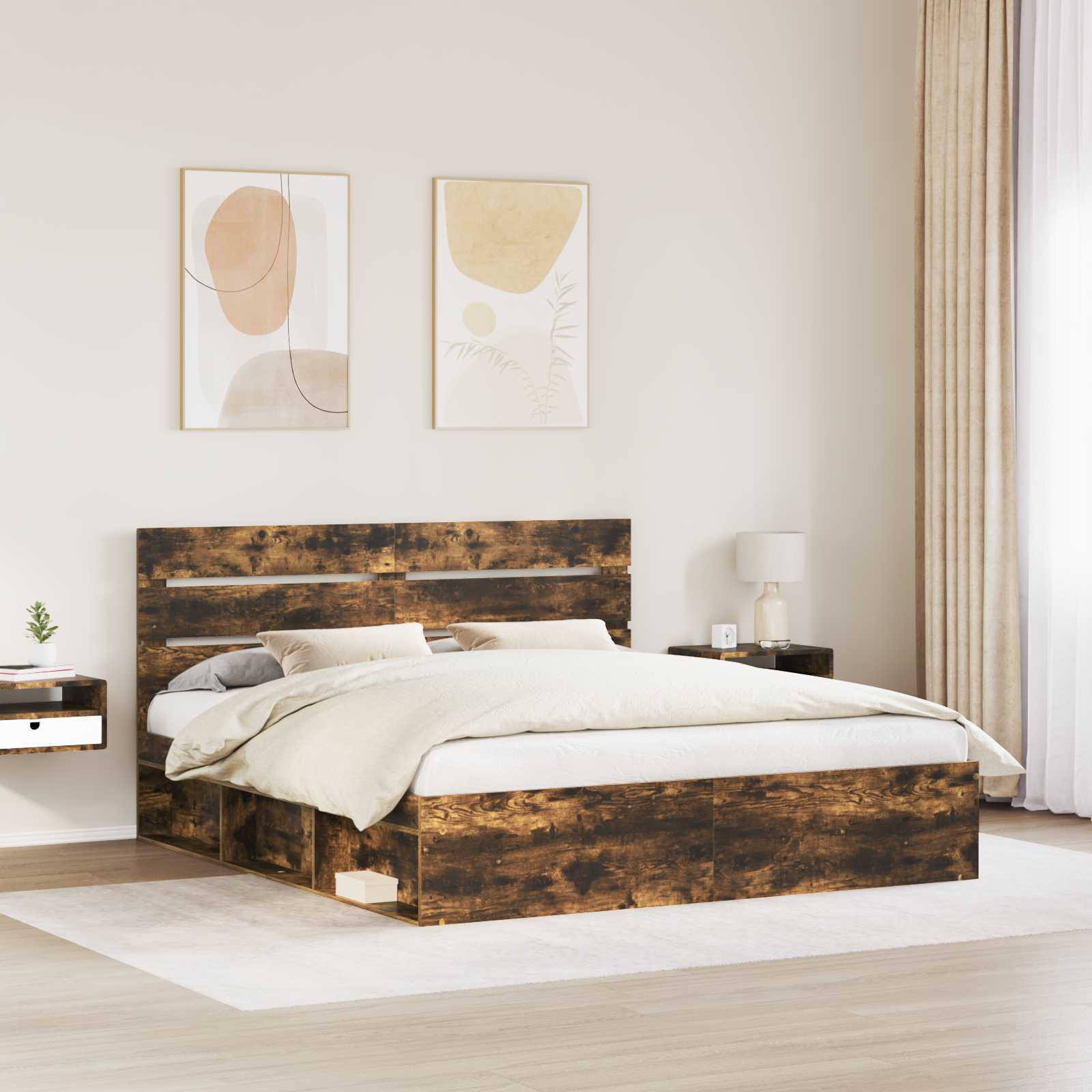 Cadre de lit Chêne fumé 180 x 200 cm Bois de pin massif - XIOS