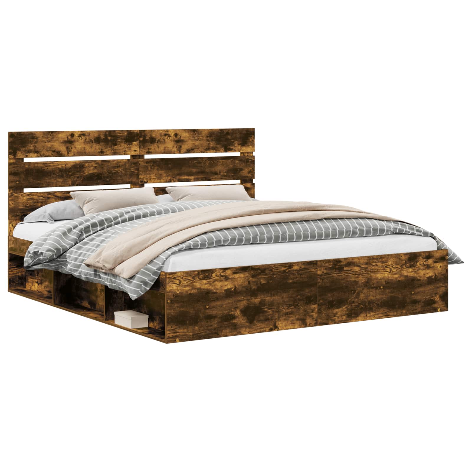 Cadre de lit Chêne fumé 180 x 200 cm Bois de pin massif - XIOS