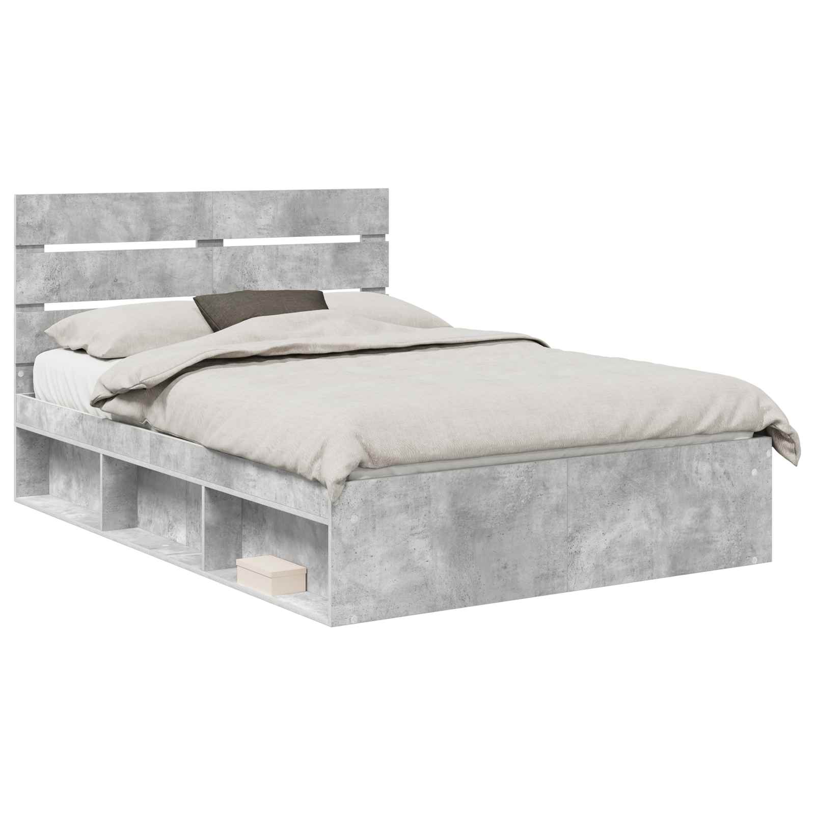 Cadre de lit avec tête de lit Béton 160 x 200 cm Pin massif - XIOS
