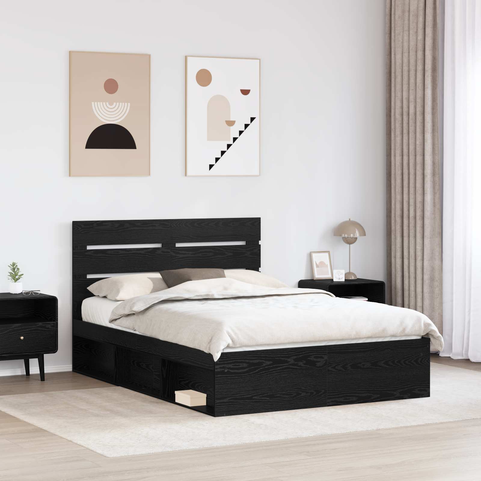 Cadre de lit Noir 150 x 200 cm Bois de pin massif - XIOS