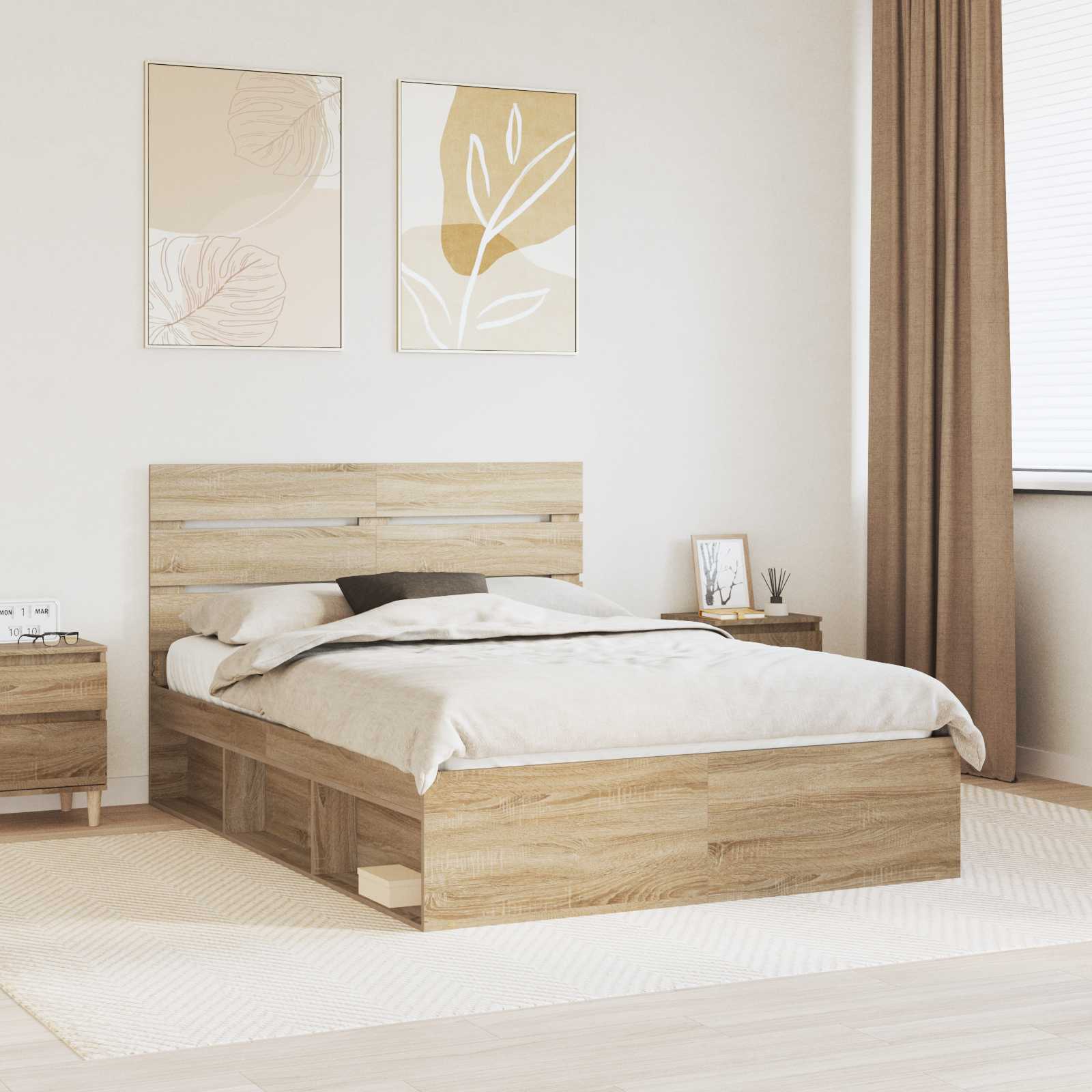 Cadre de lit Chêne Sonoma 150 x 200 cm Bois de pin massif - XIOS
