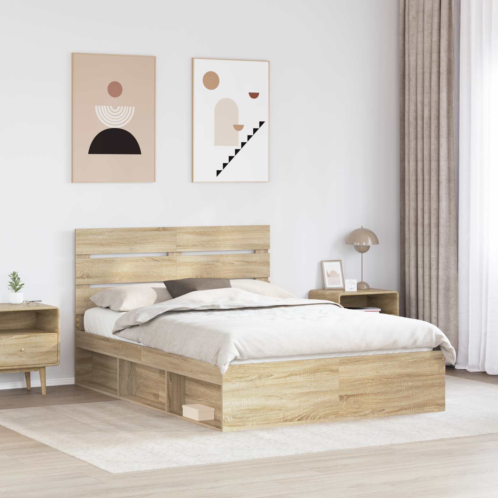 Cadre de lit Chêne Sonoma 150 x 200 cm Bois de pin massif - XIOS