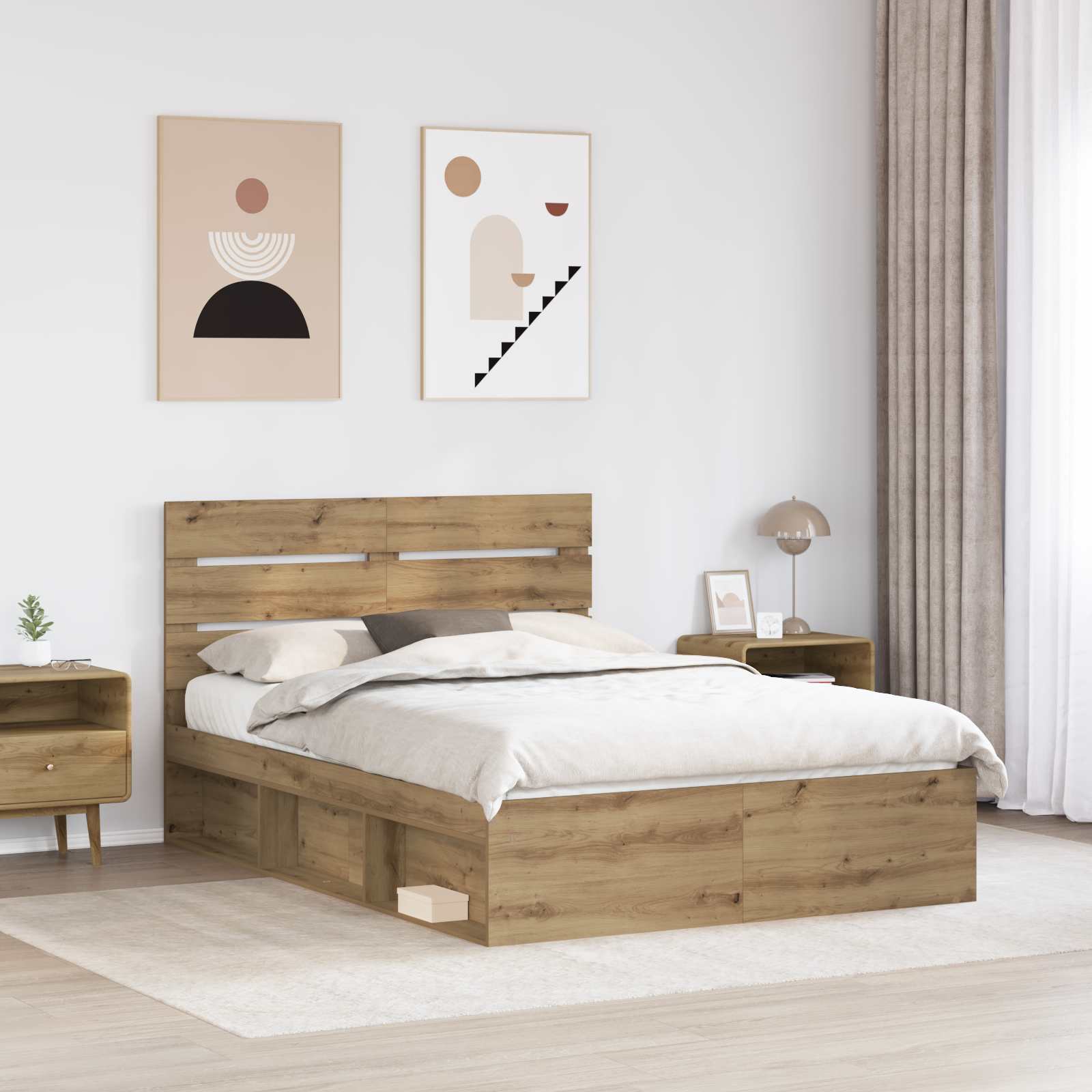 Cadre de lit Chêne artisan 150 x 200 cm Bois de pin massif