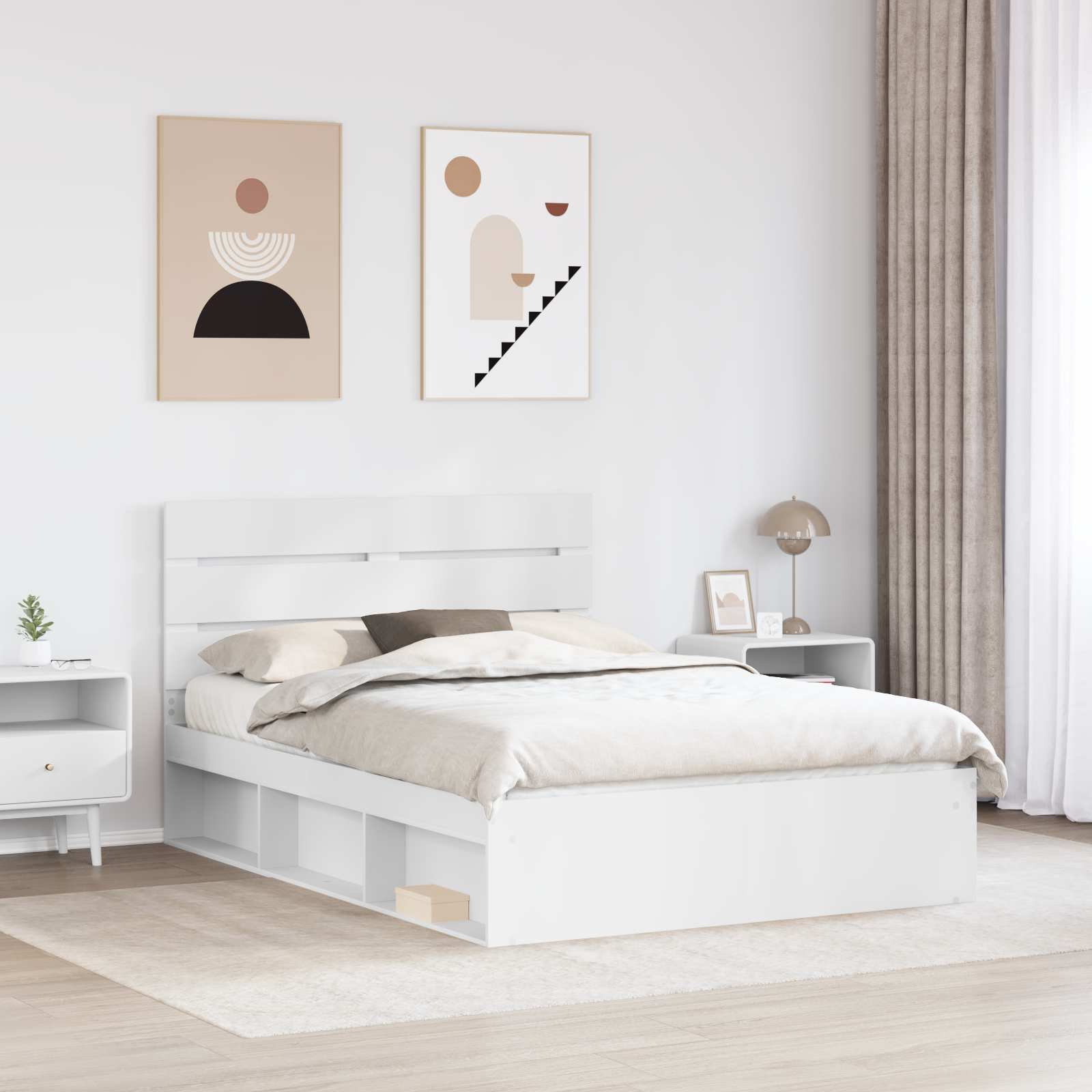 Cadre de lit Blanc 140 x 190 cm Bois de pin massif - XIOS