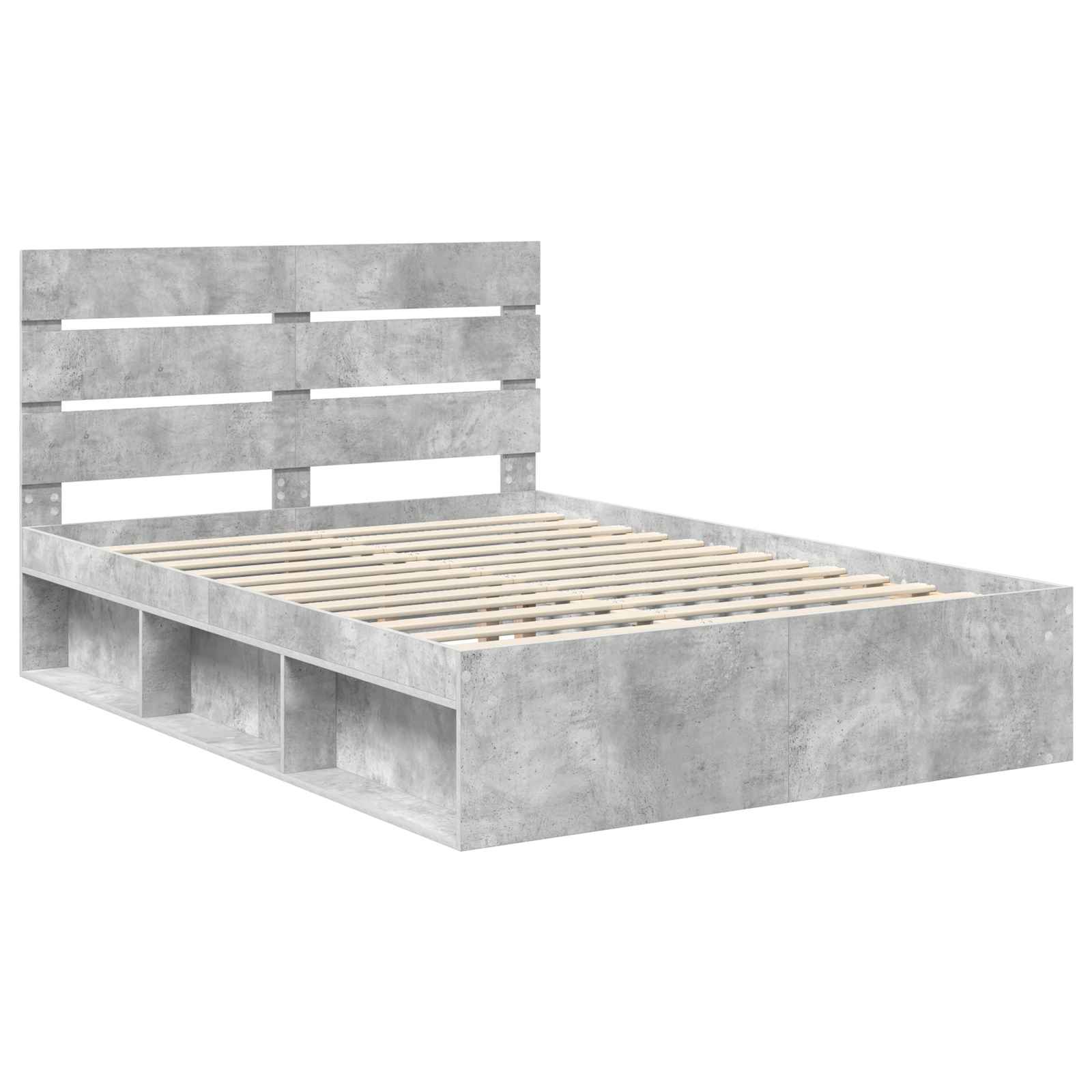 Cadre de lit avec tête de lit Béton 140 x 190 cm Pin massif - XIOS